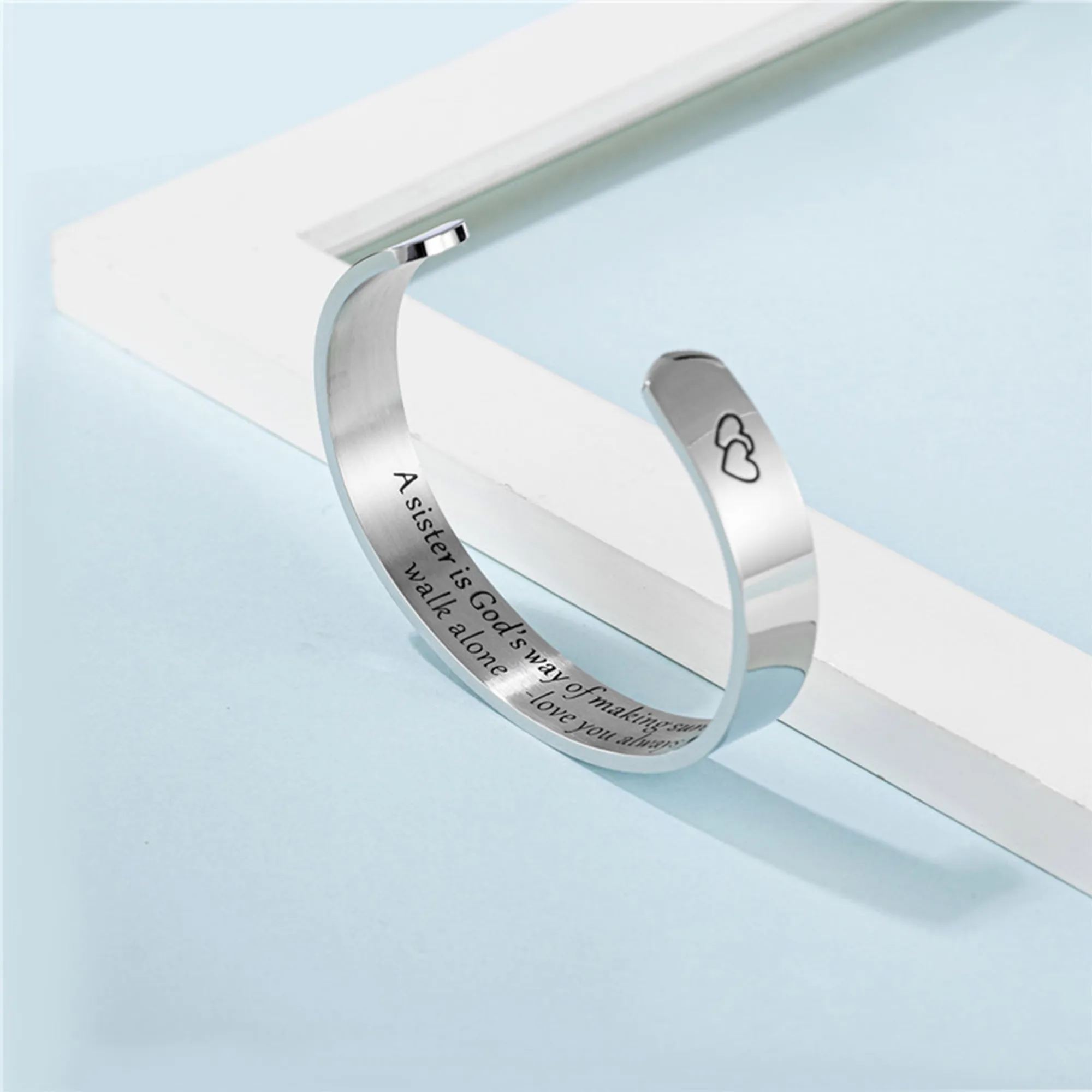 MOQ50 Engraved Flat C-Shaped Titanium Bracelet 3