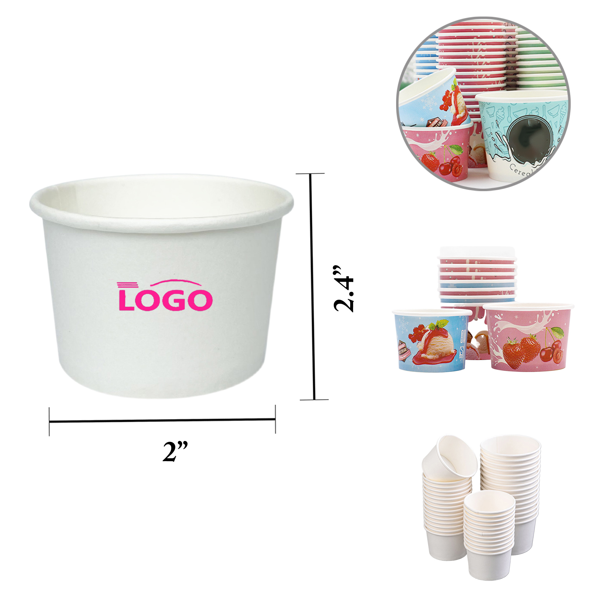 MOQ2500 Ice Cream Paper Bowls Disposable Yogurt Cups 4