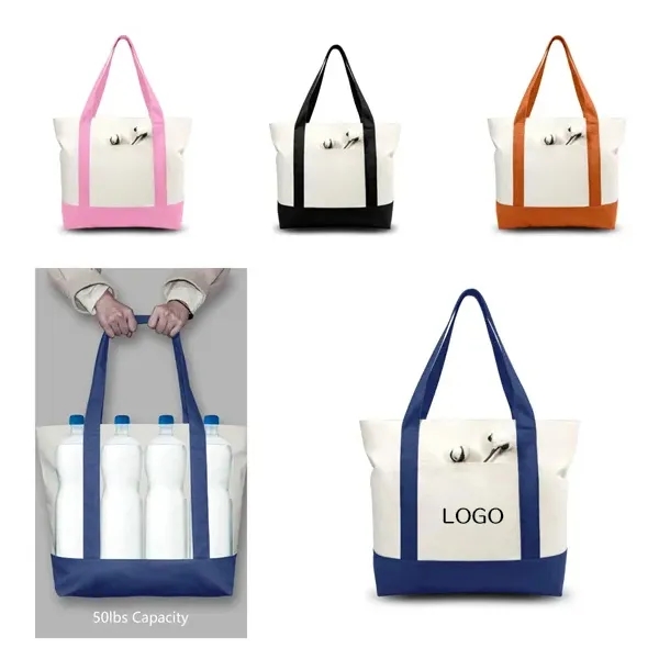Cotton Canvas Tote Bag with Top Zip Closure, custom tote bag with logo imprint 9