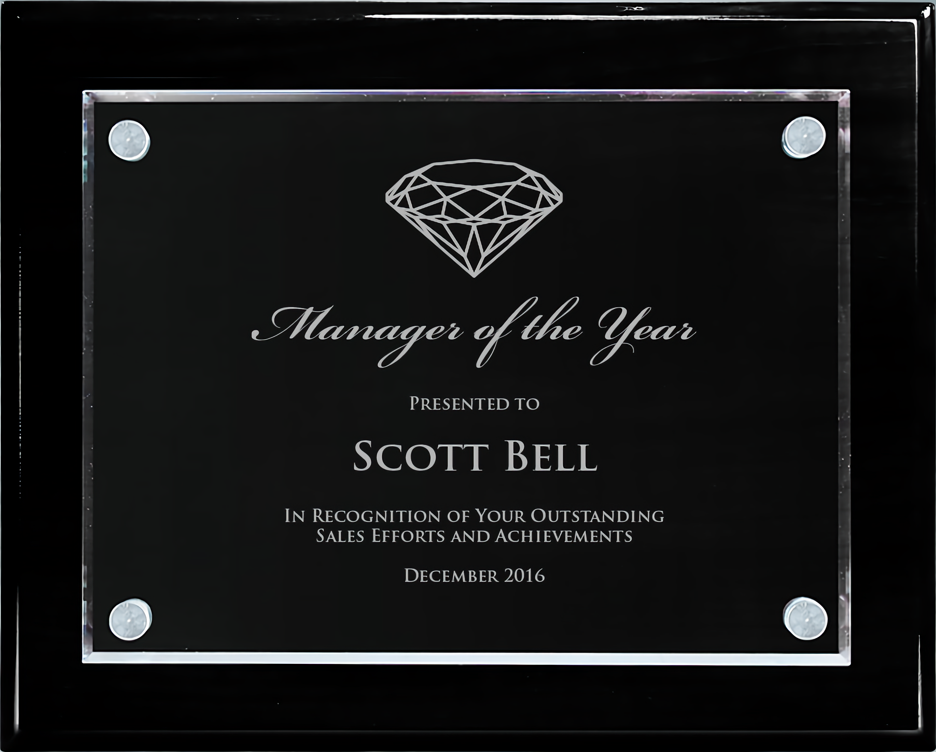 Black Piano Finish Plaque w/Acrylic Plate (Various Sizes) 15