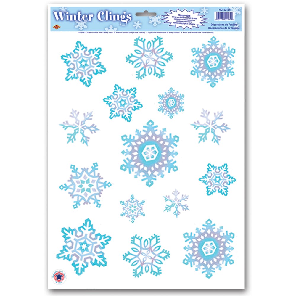 Crystal Snowflake Clings - 15 Stickers Removable 1