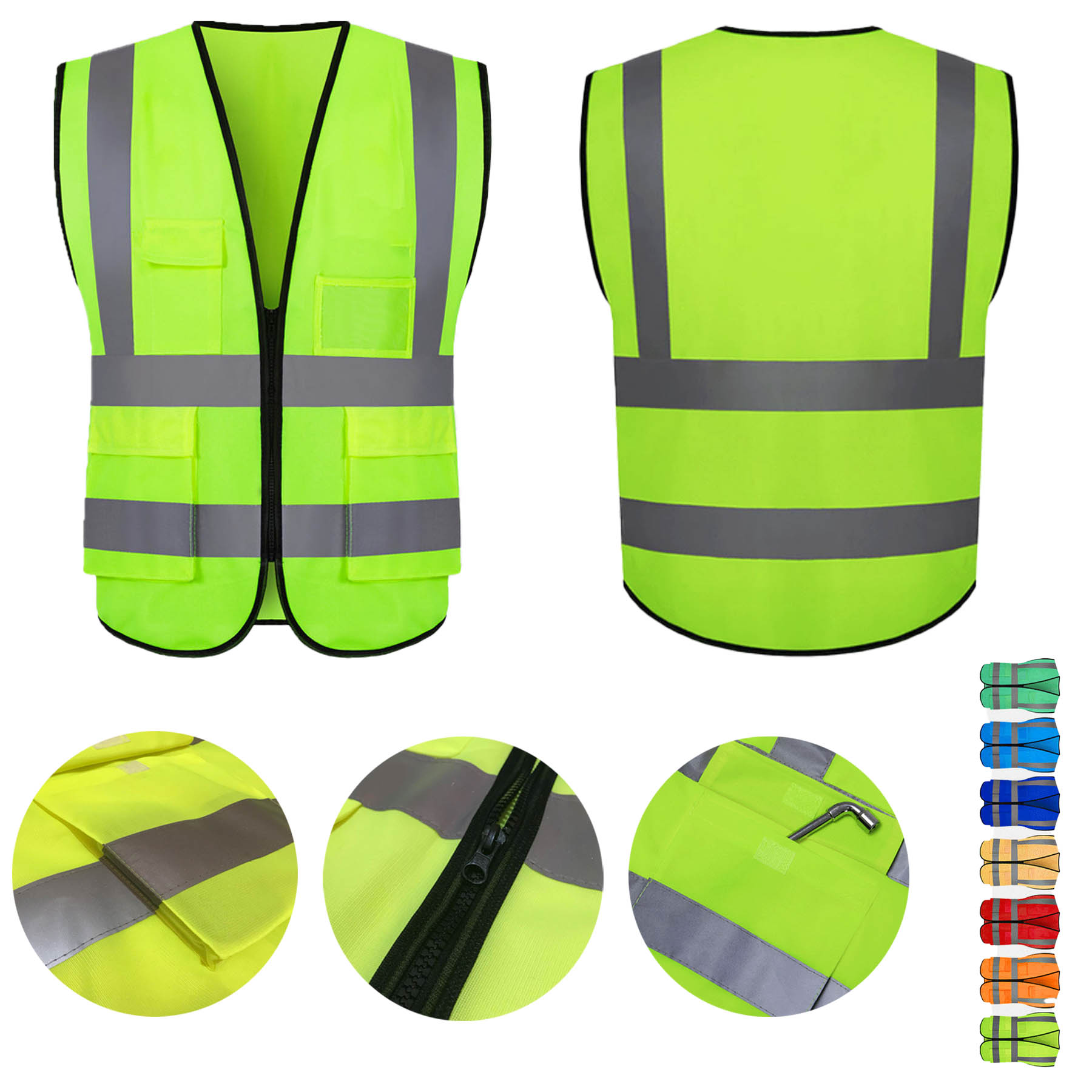 Safety Vest Reflective High Visibility Vest With Pockets Zipper Construction 2