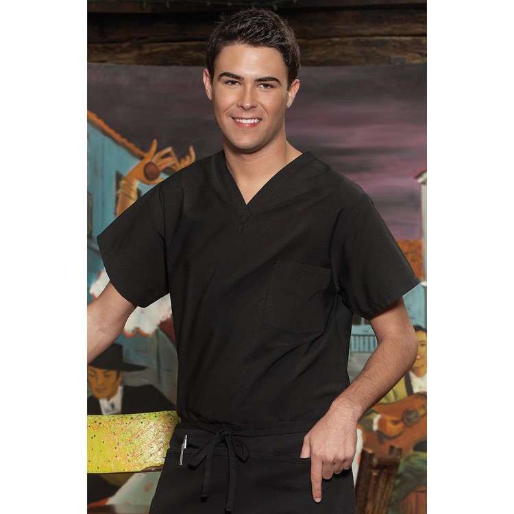 Black V-Neck Pullover Chef's Utility Shirt 2