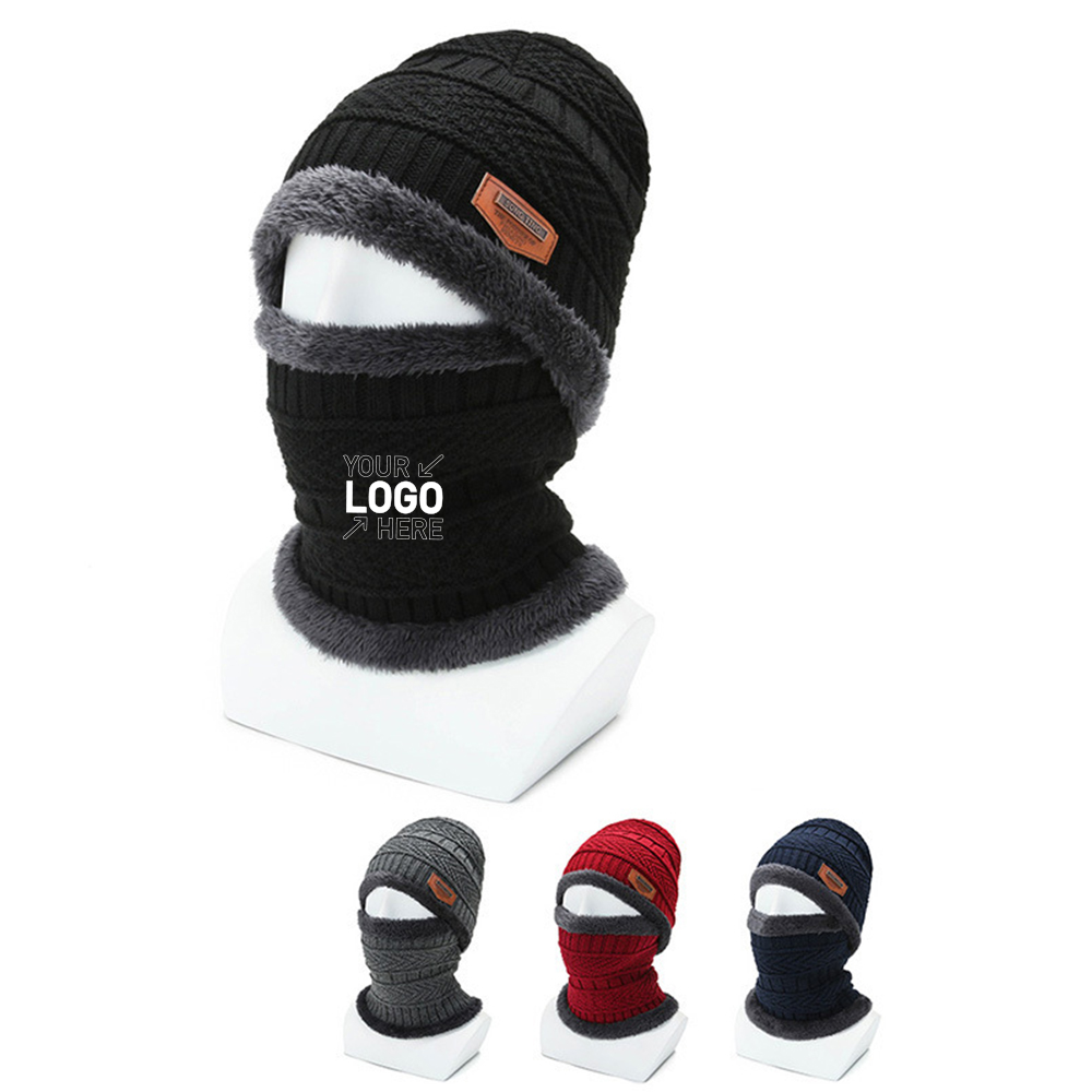 Velvet and thickened woolen hat and neck cover set 3