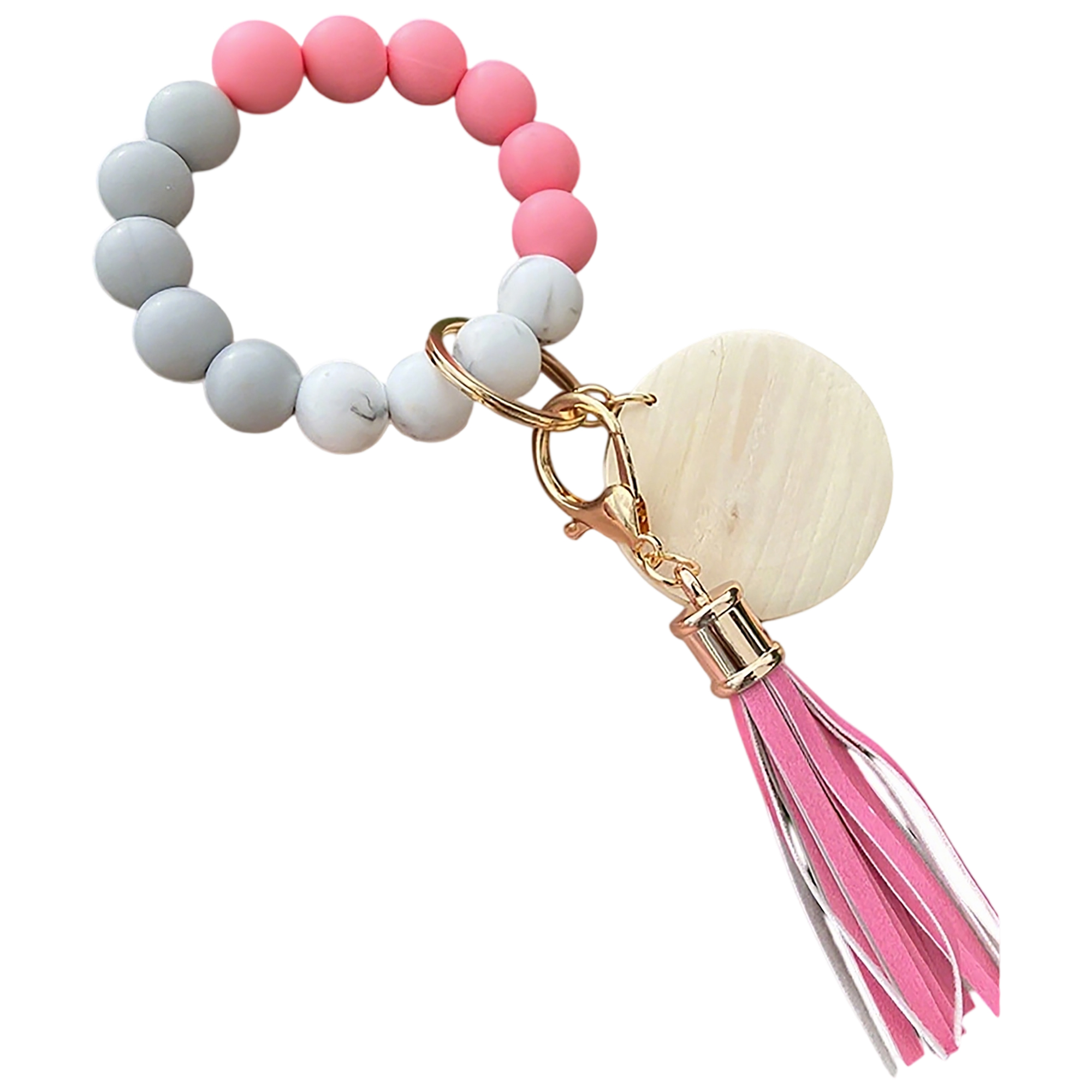 Silicone Bead Wood Bracelet Keychain With Laser Engraving 7