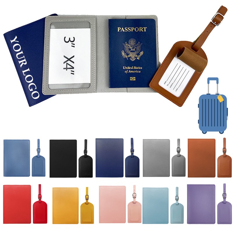 PU Leather Passport Cover Luggage Tag Set 2