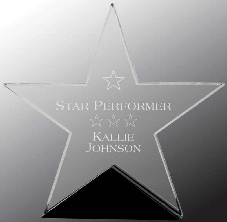 7 3/4" x 7 1/2" Clear Glass Star Award on Black Base