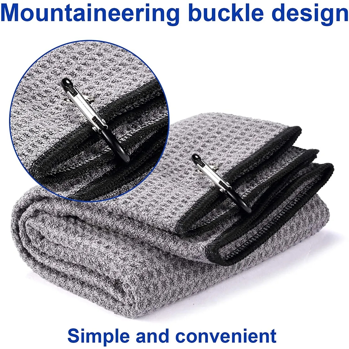 Waffle Pattern Tri-Fold Golf Towel With Clip 5
