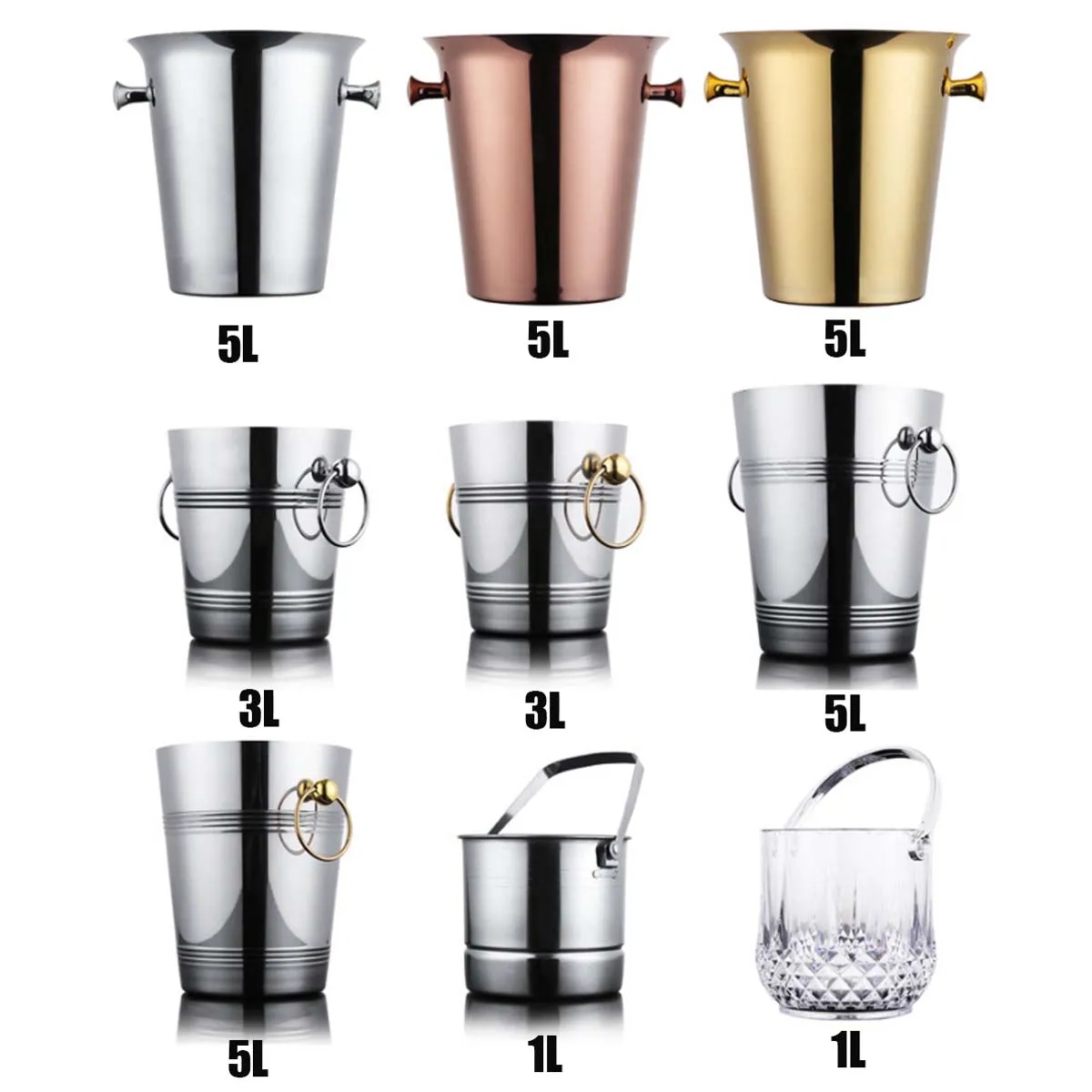 3L 5L 7L Custom Stainless Steel Pails Conical Ice Buckets 7