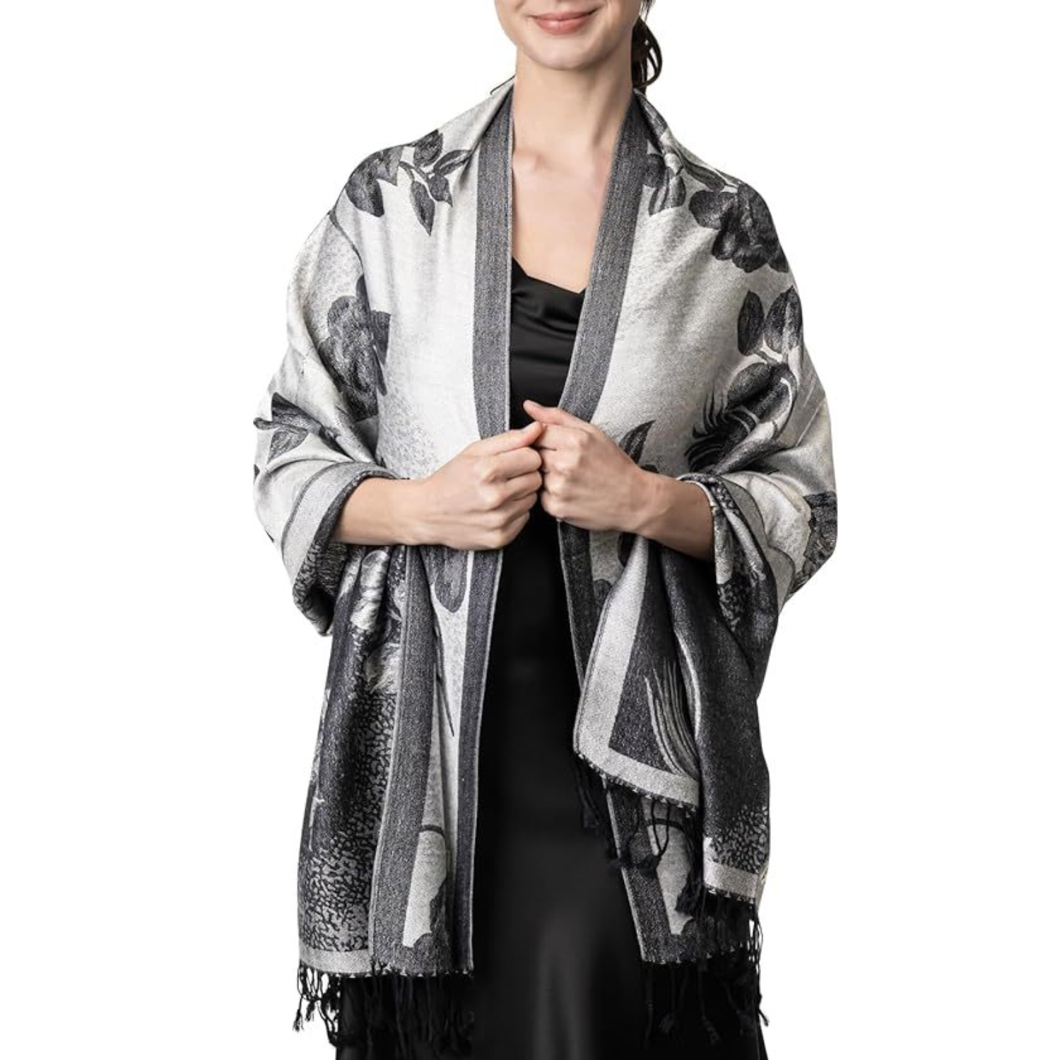 Women Soft Silky Shawl Wrap Fringes Scarf 4