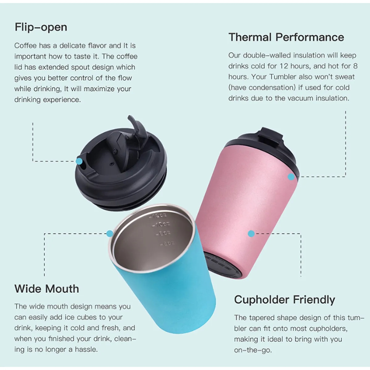 12 oz Stainless Steel Insulated Travel Coffee Mug 6