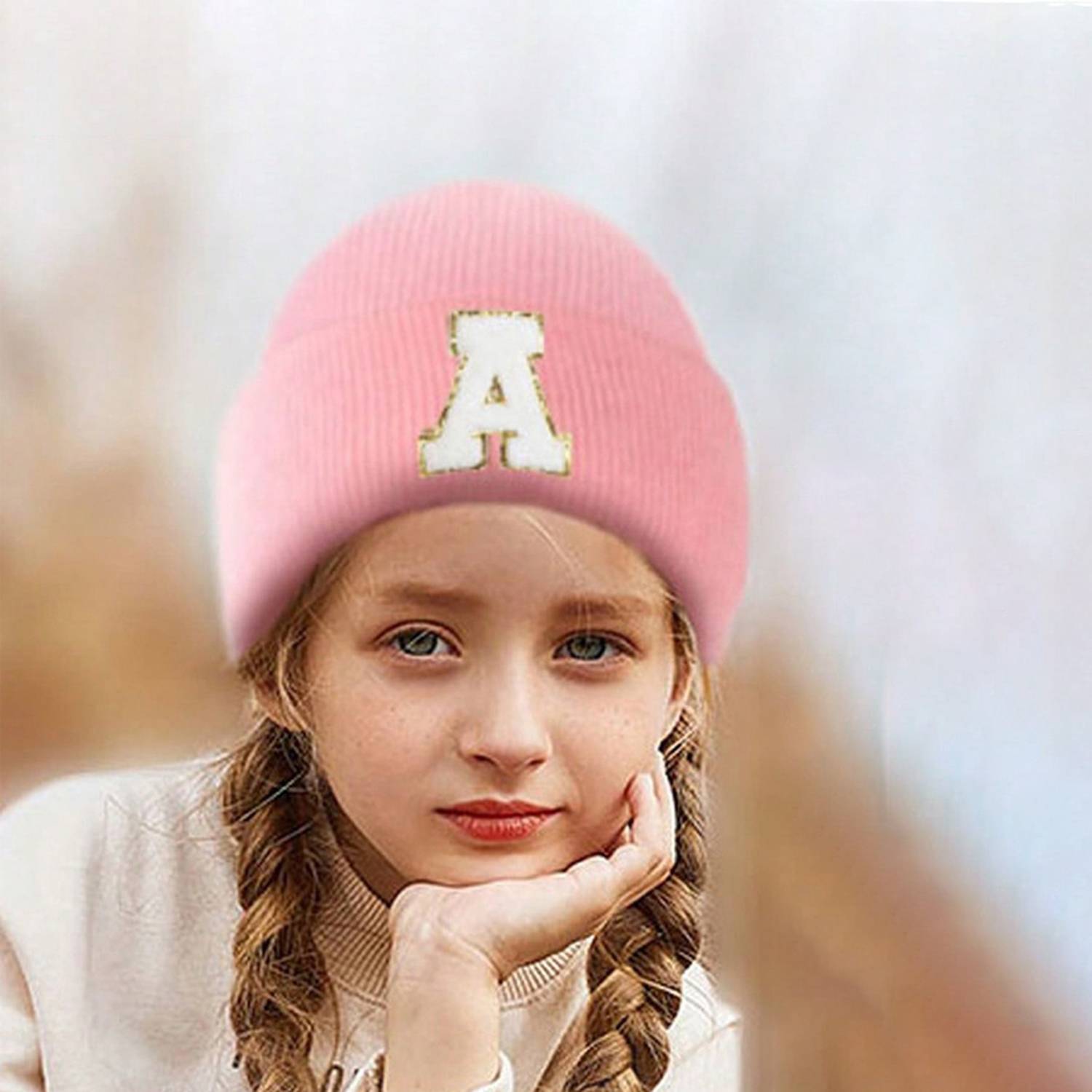 Warm Winter Kids' Beanie W/ Letter Design 5