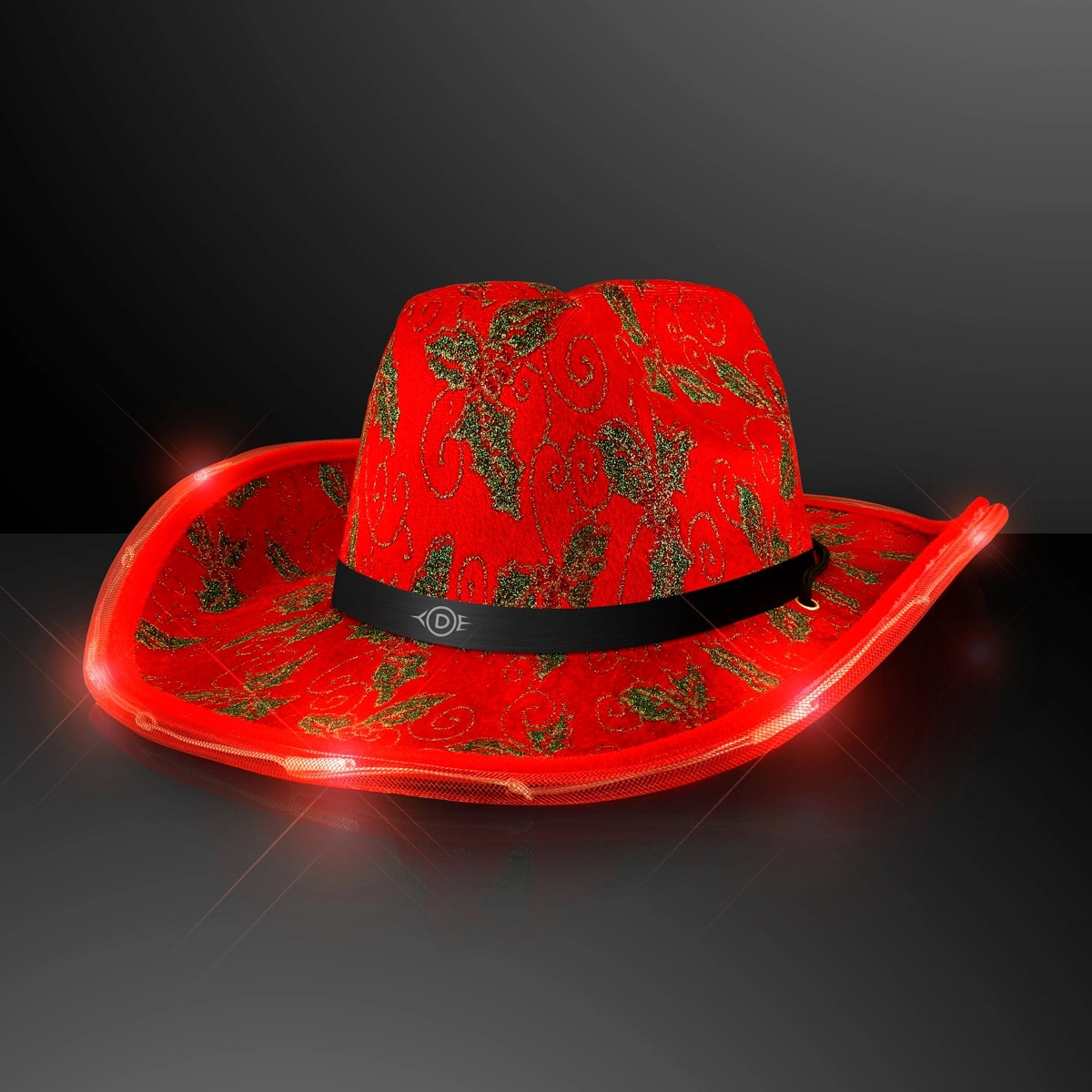 Christmas Cowboy Hats, Holly & Lights with Black Band 2