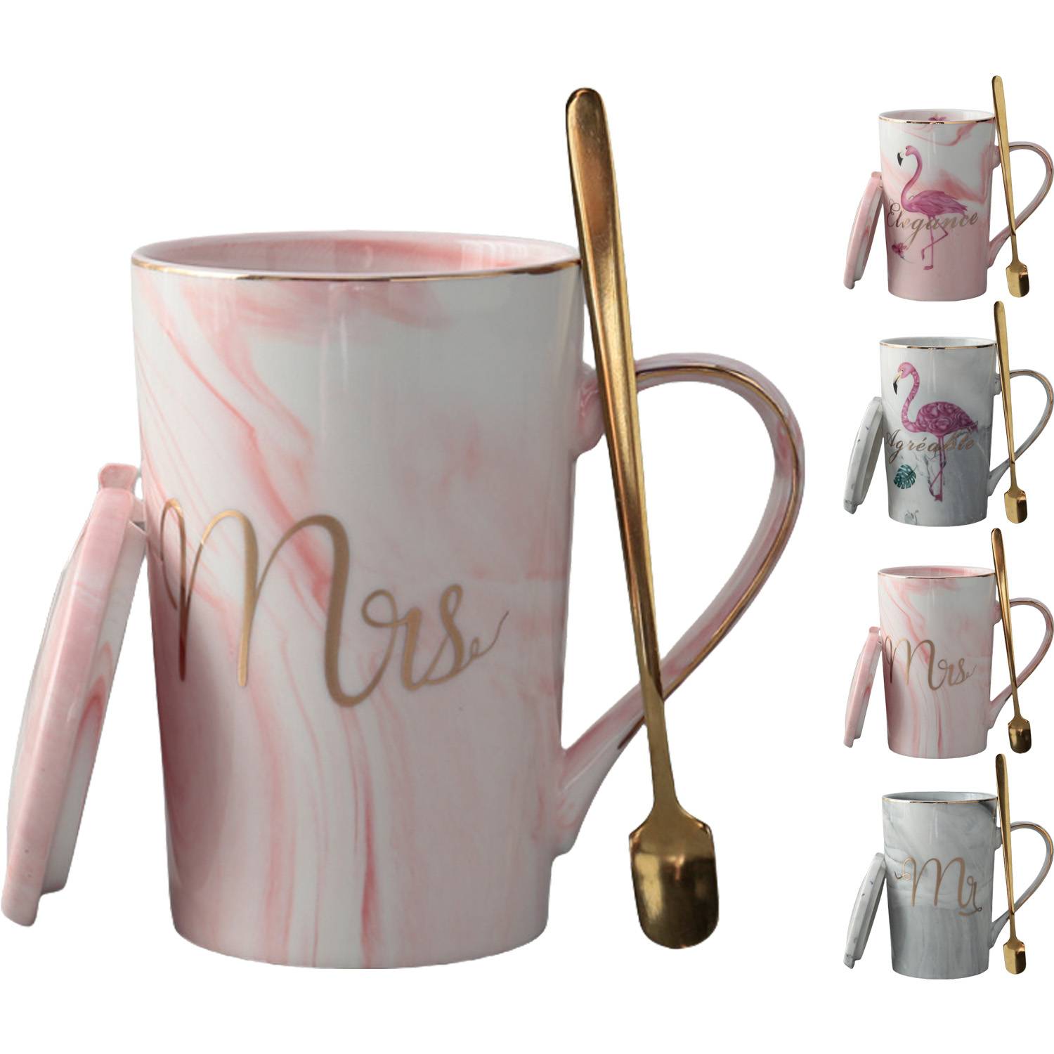 14oz Marble Pattern Ceramic Mug w/ Spoon 8