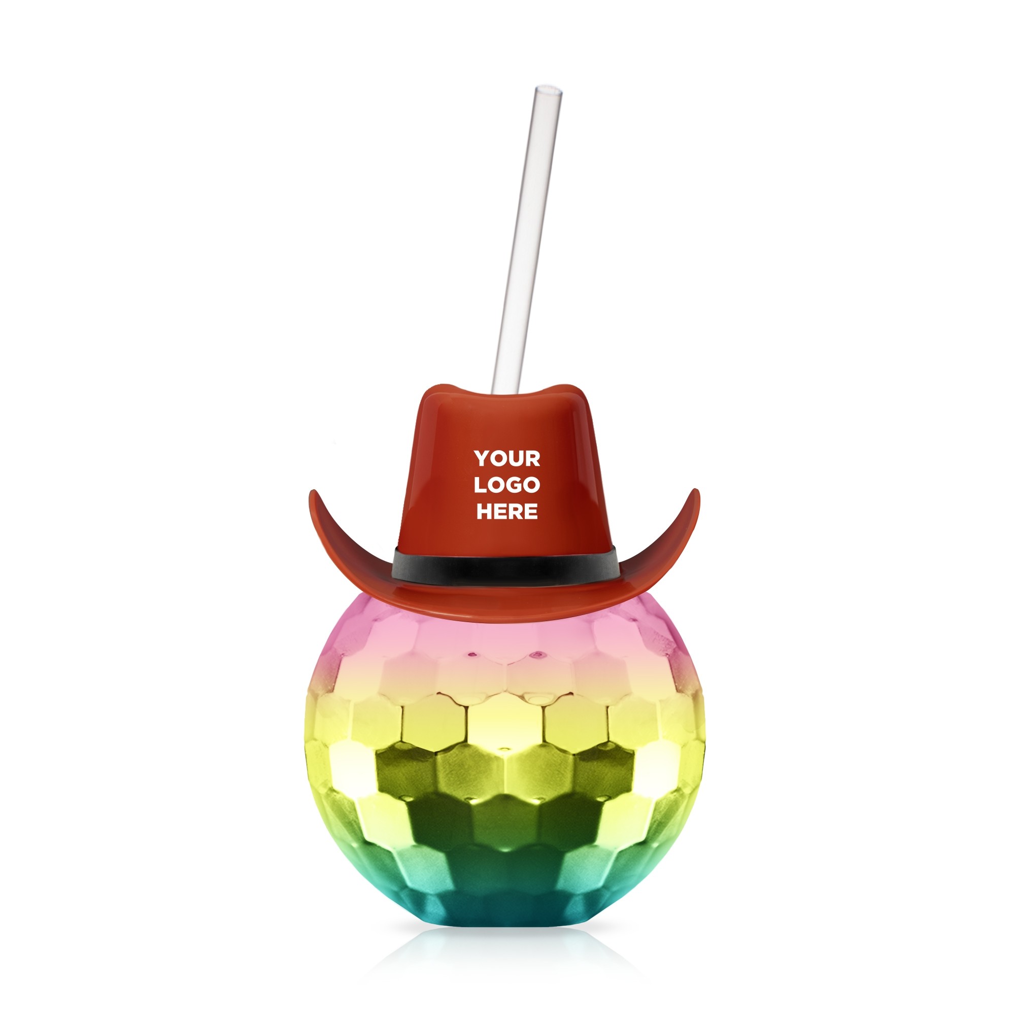Disco Ball Cup Rainbow w/Straw and Brown Hat(hat not assembled)(Imprintable) 5