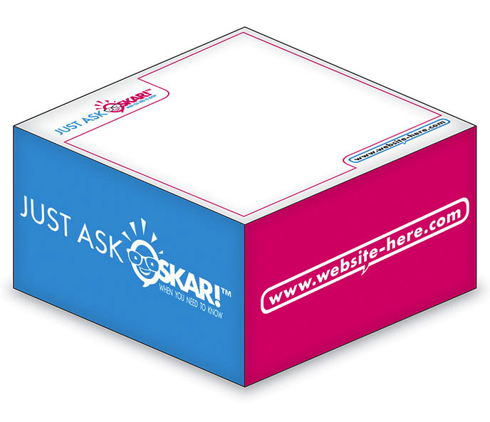 Sticky Note Cubes - 3.375x3.375x1.6875-2 Colors, 2 Side Designs 3