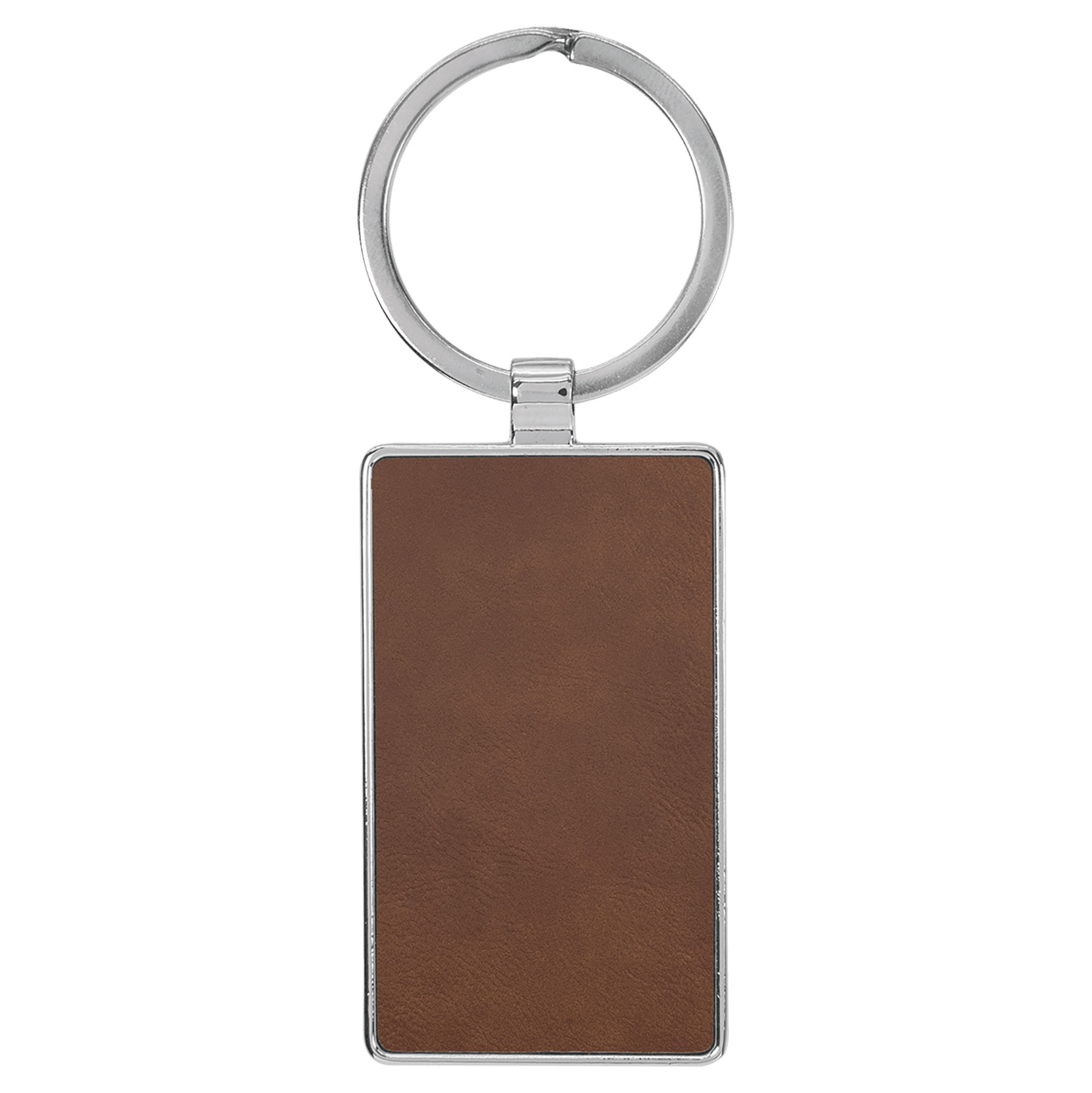 Dark Brown Leatherette/Metal Rectangle Keychain 3