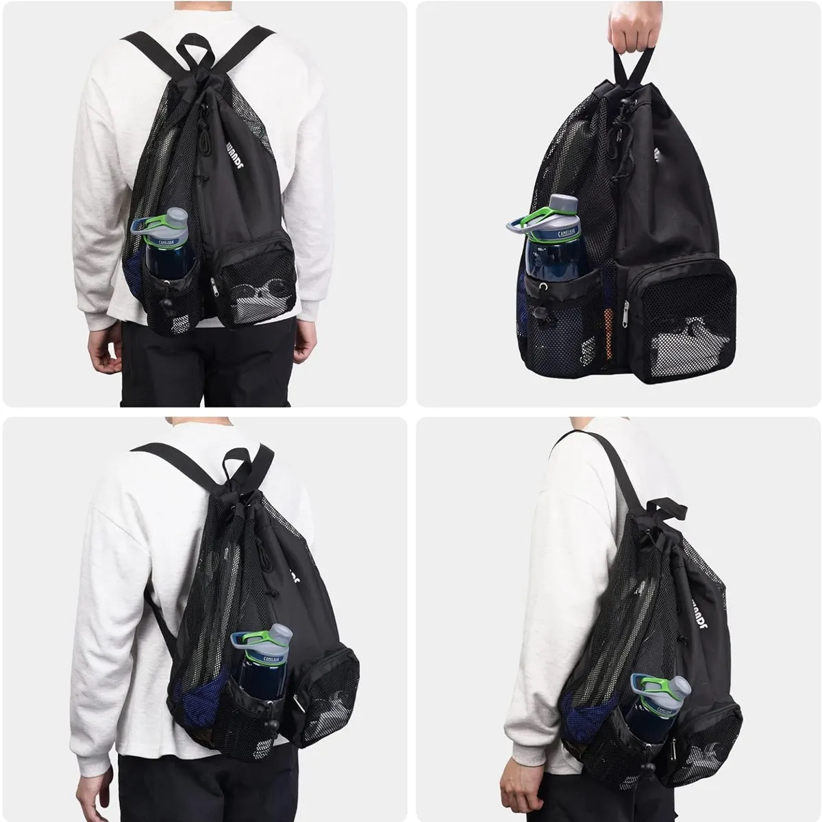 Swim Bag Mesh Drawstring Backpack with Wet Pocket 3