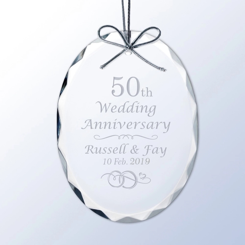Oval Anniversary Crystal Christmas Ornament 2