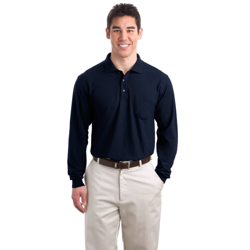 Port Authority Long Sleeve Silk Touch Polo With Pocket. 12
