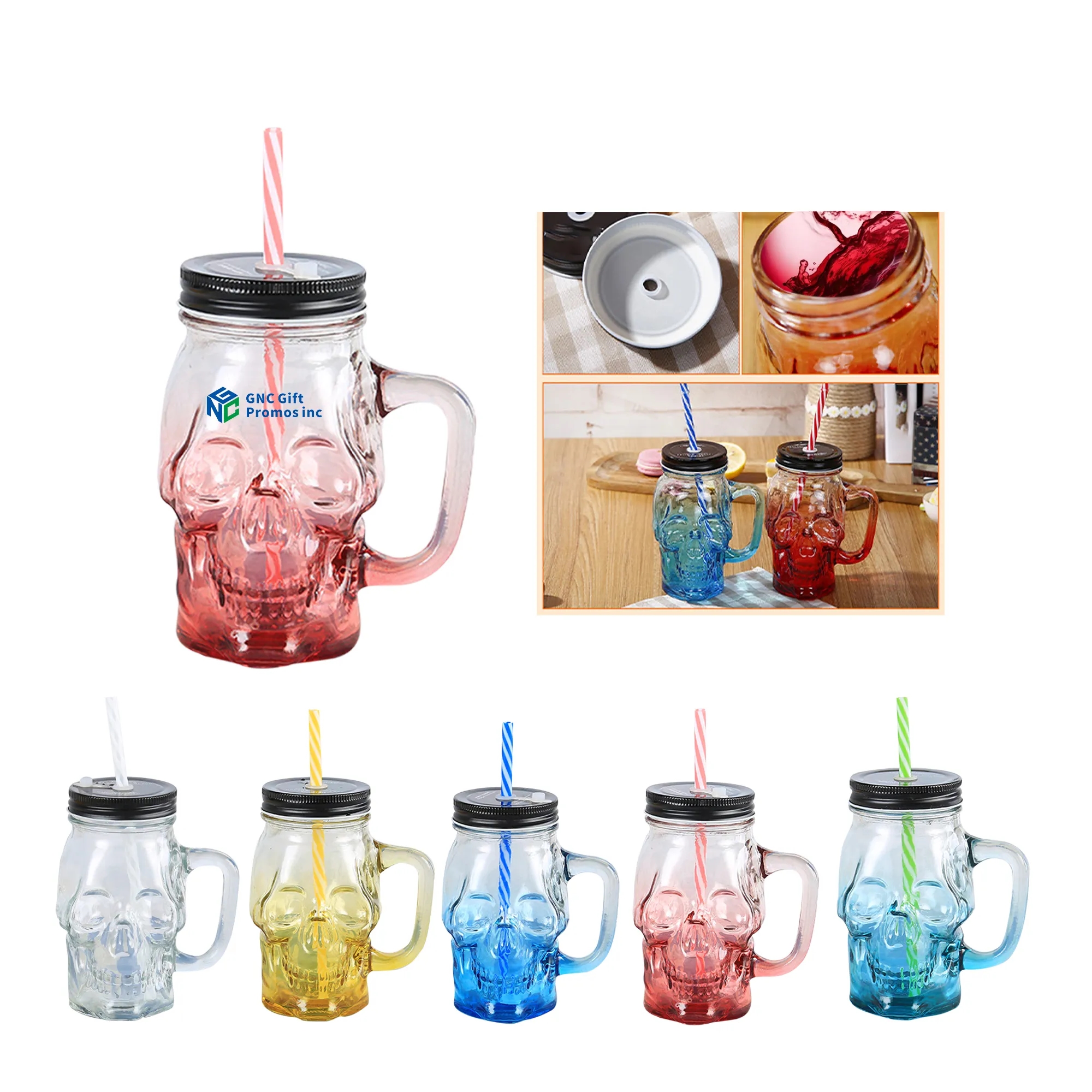 Creative glass cup with lid and straw 17OZ 10