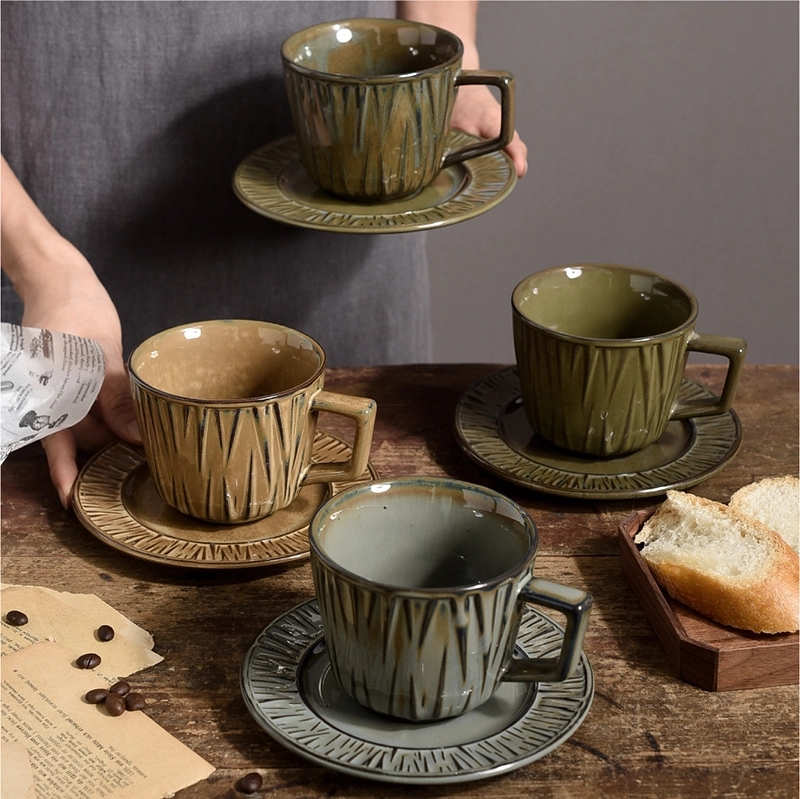 Custom 8 oz Ceramic Coffee Mug Saucer Set 6