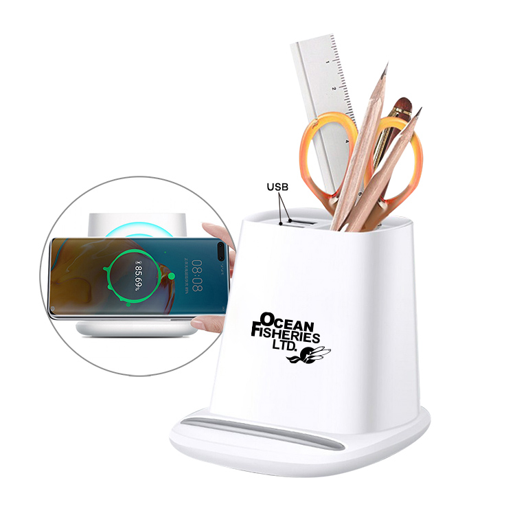 5W Wireless Charger Pen Holder With Dual USB Charging Ports 3