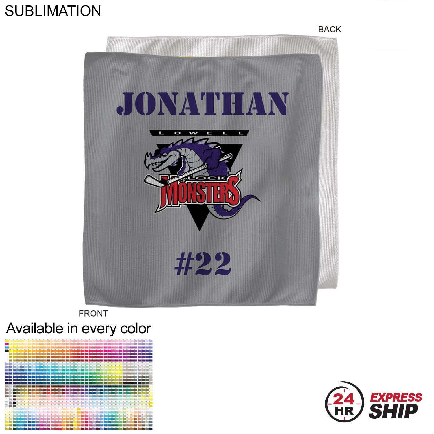 24 Hr Express Ship - Team Towel in Microfiber Dri-Lite Terry, 15x15, Sublimated sweat towel 6