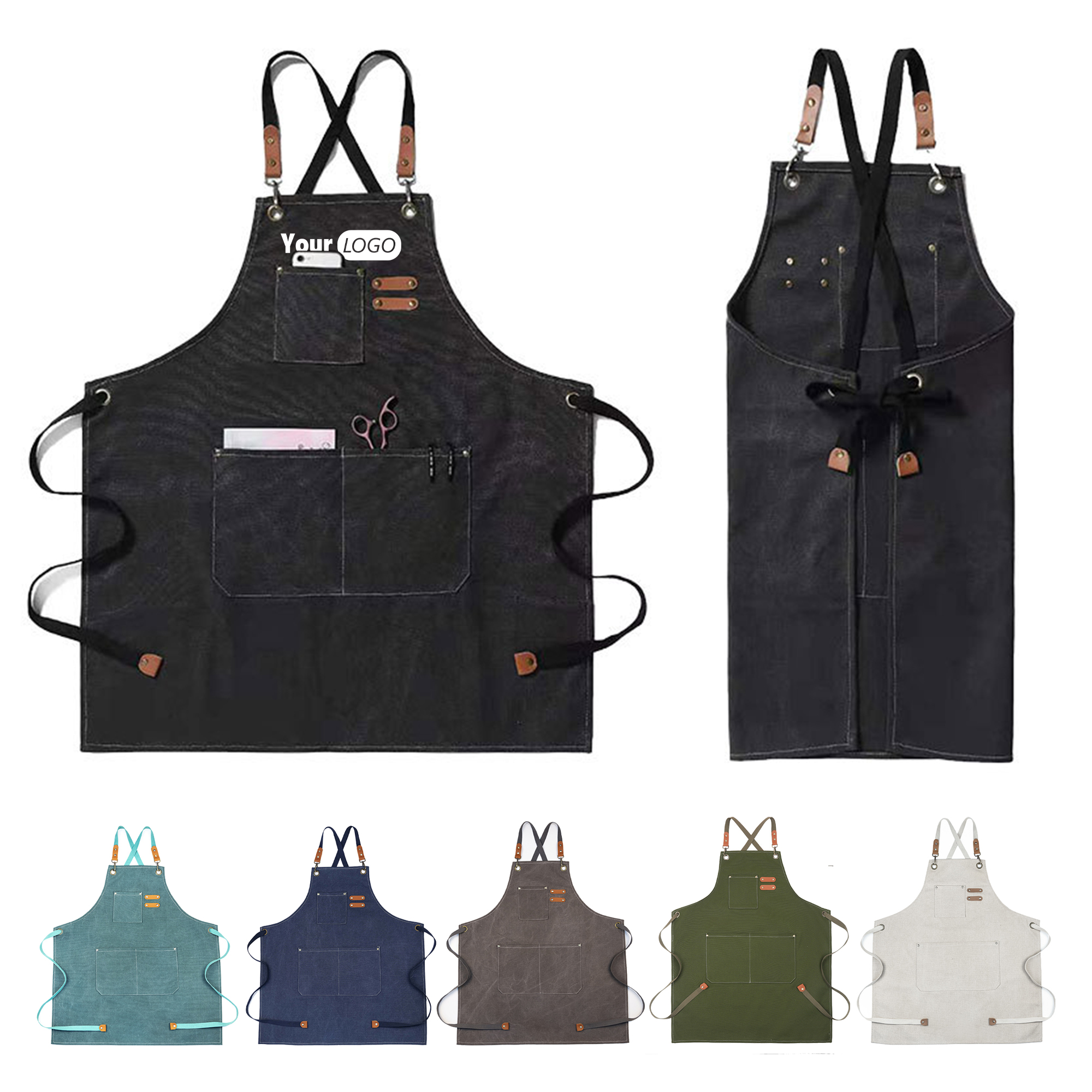 Heavy Duty Canvas Cross Back Apron With Pockets 3