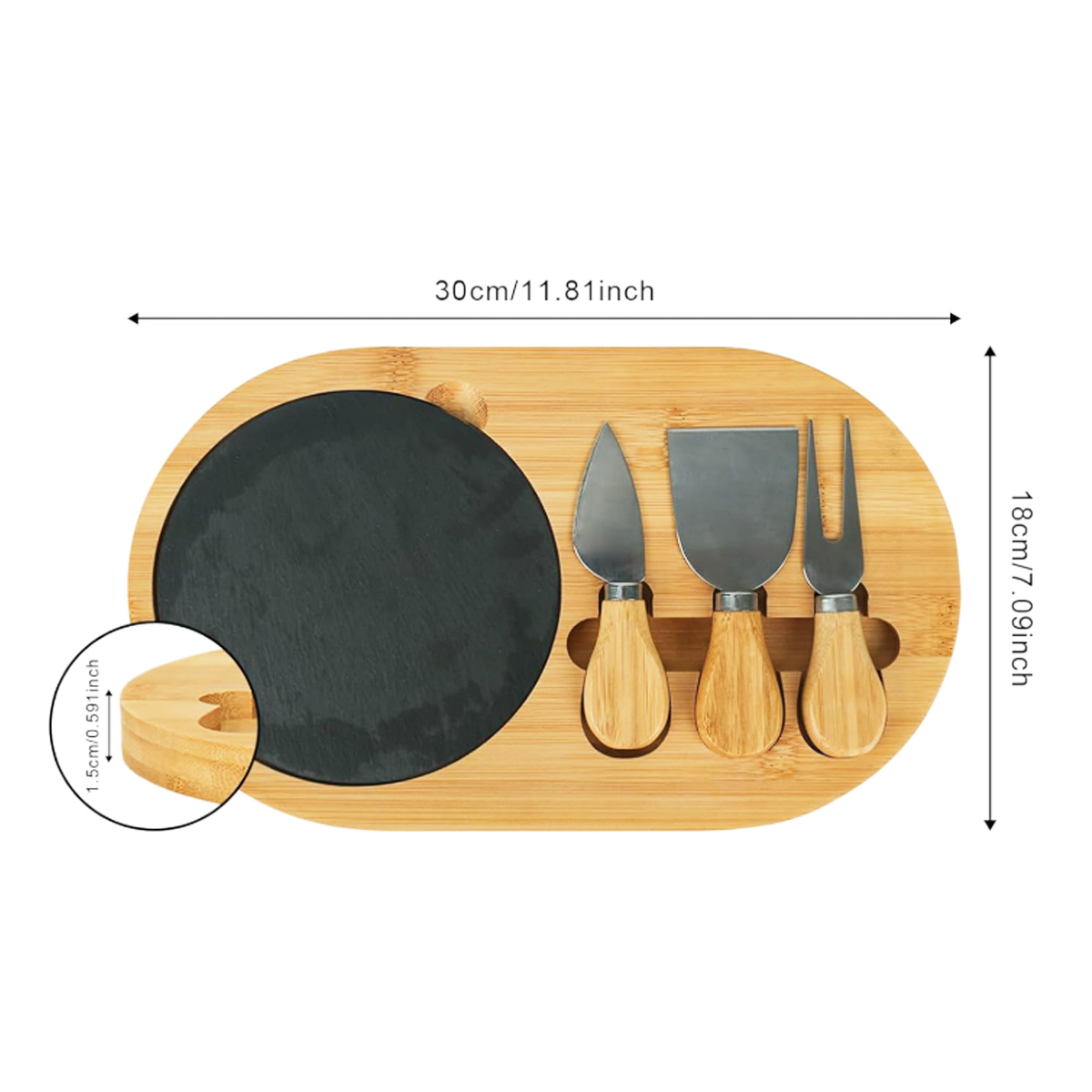 Bamboo Cheese Board Set W/ Slate Plate and 3 Cheese Knives 5