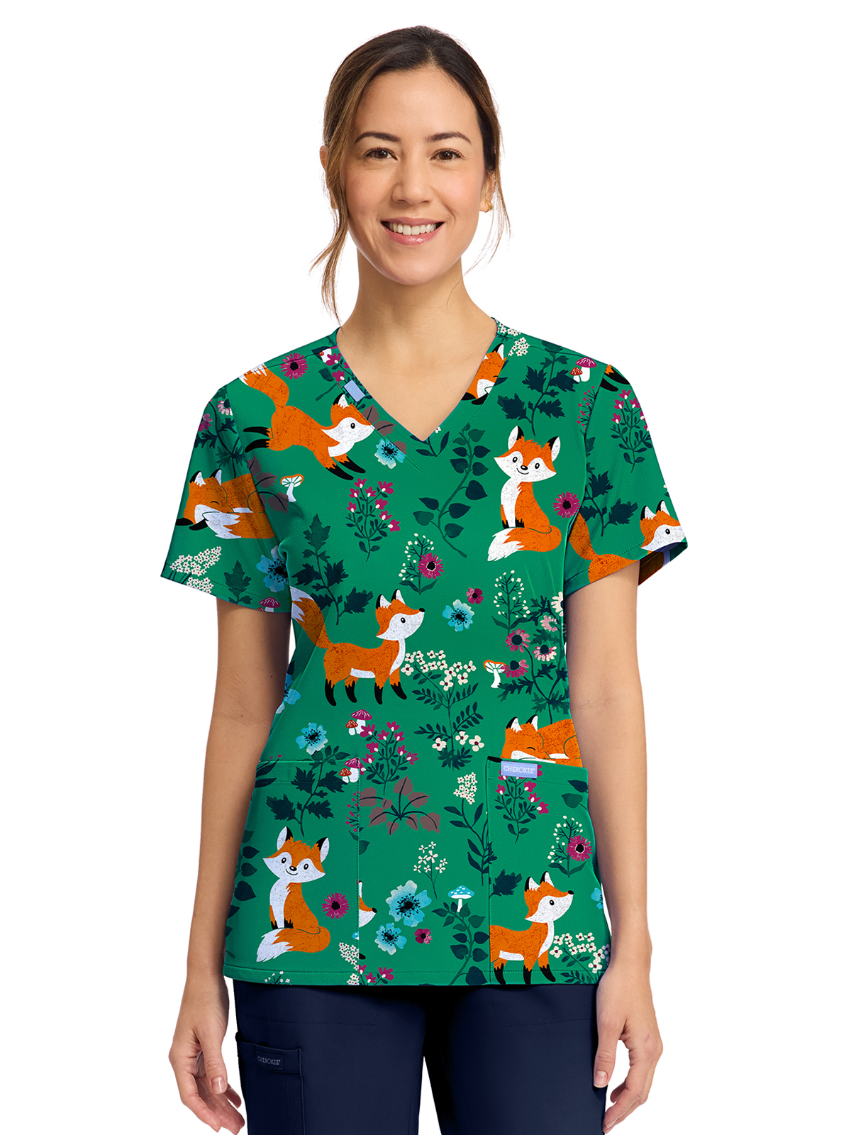 Cherokee - Genuine - Women's 2-Pocket Print V-Neck Scrub Top 17