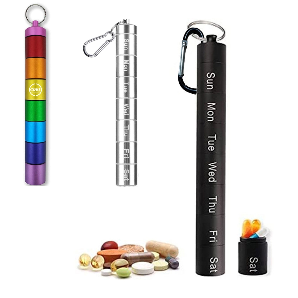 7 Compartments Alloy Portable Pill Holder With Keychain 2