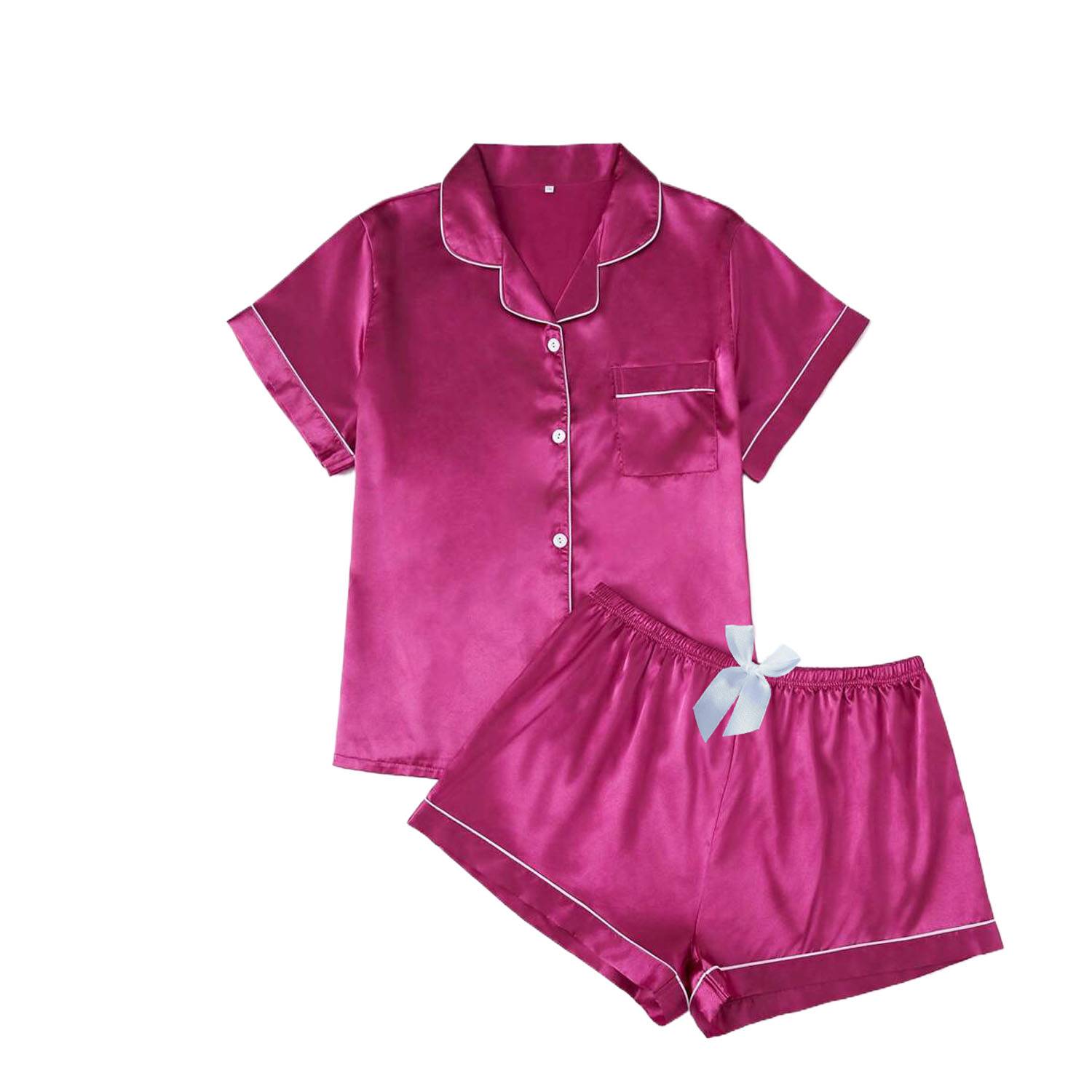 Women Comfortable Warm Soft Satin Silk Pajama Set 13