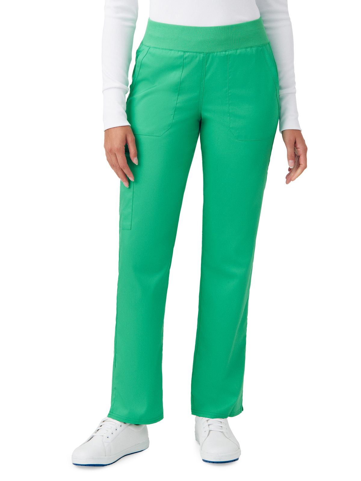 Landau - ProFlex - Women's Five-Pocket Mid-Rise Rib-Knit Elastic Waist Straight Leg Pant 7