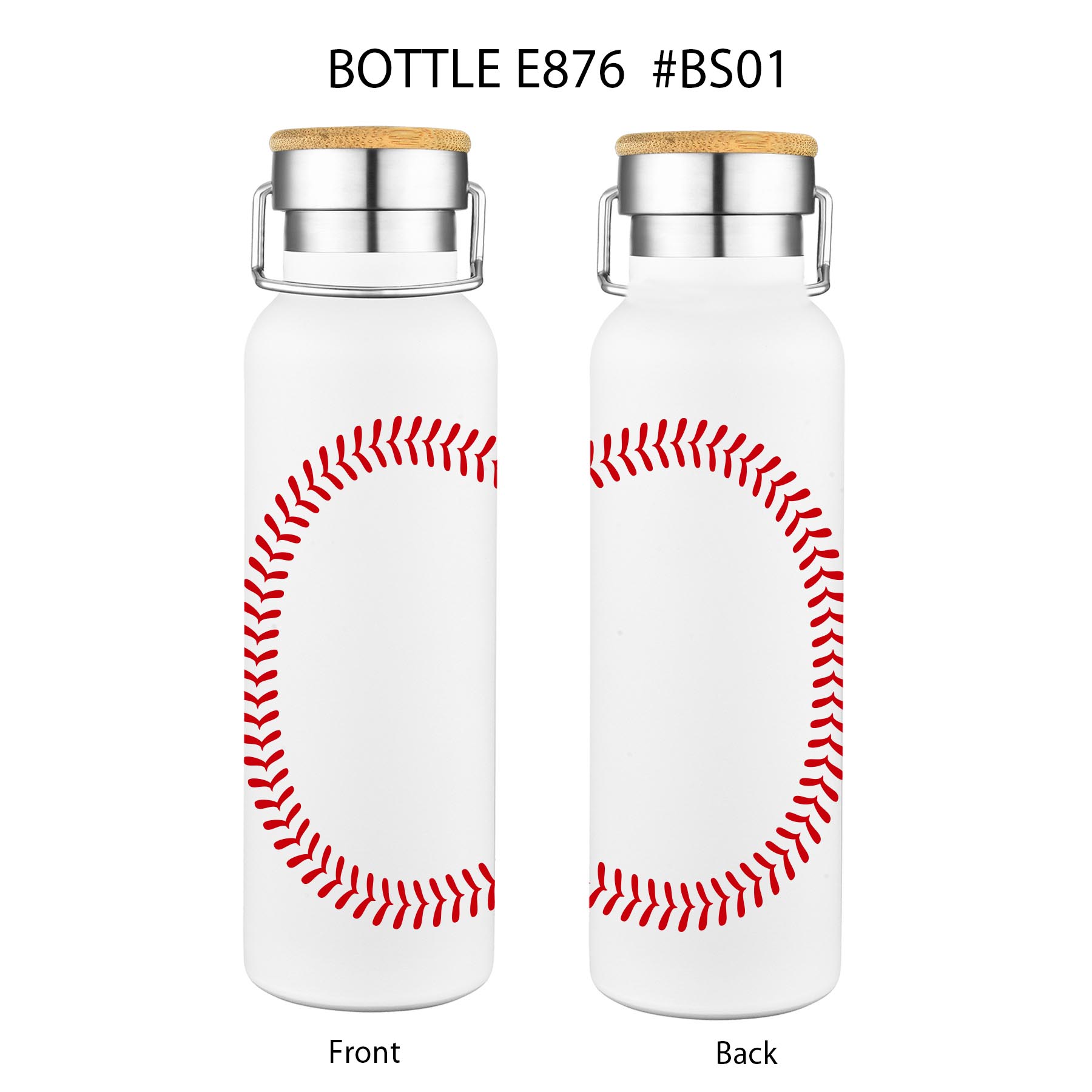 20 oz. Baseball Design Double Wall SS Bamboo Lid Water Bottle, custom water bottle with logo imprint 5