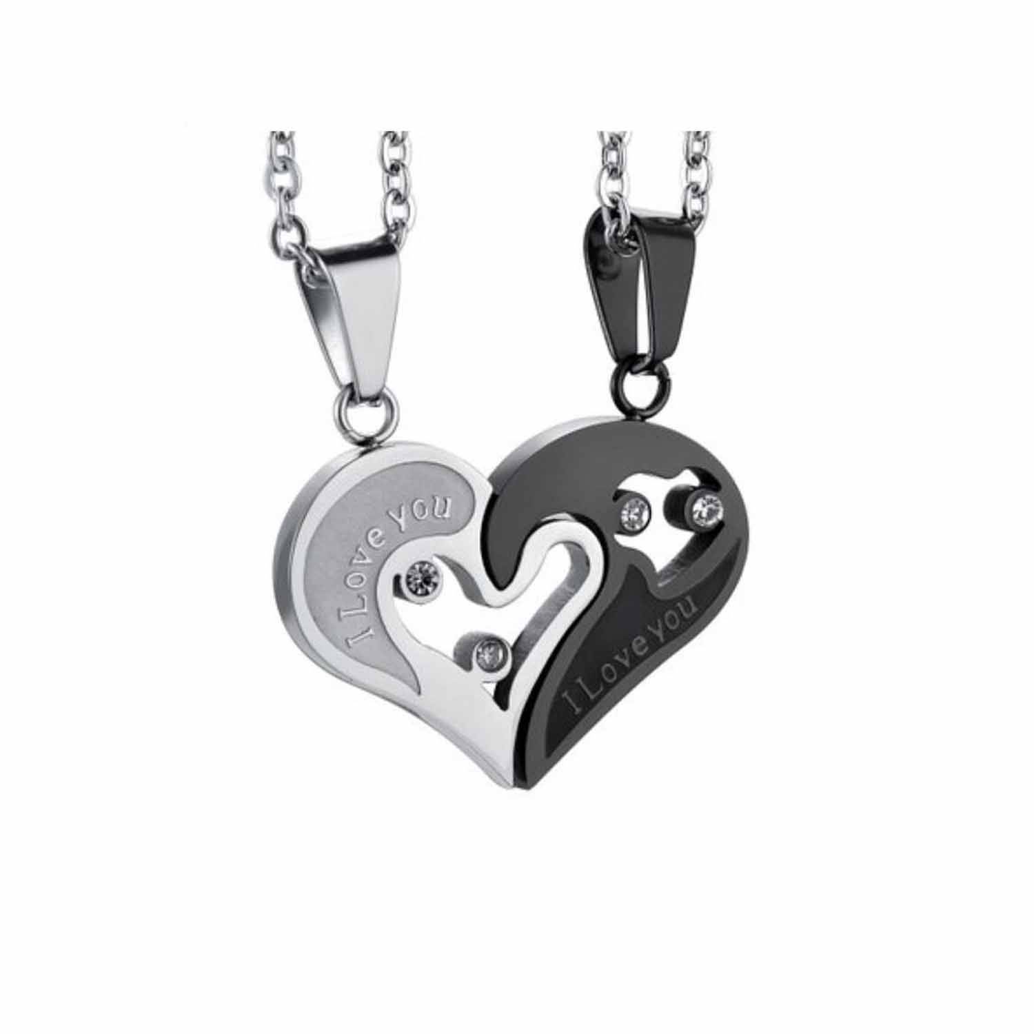 2PCS Stainless Steel Couple Heart Pendant Necklaces 3