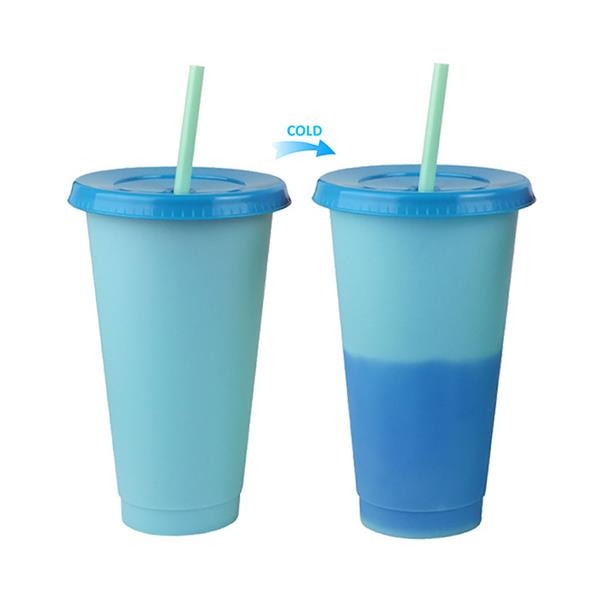 24oz Color Discoloration Cup With Straws 3
