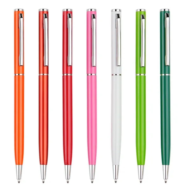 Slim Metal Hotel Ballpoint Pen w/ Gold Trim 3