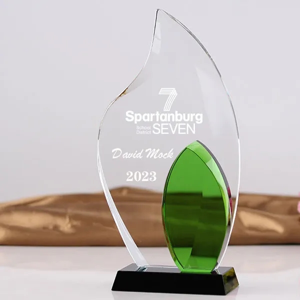 Green Leaf Shaped Crystal Awards 2