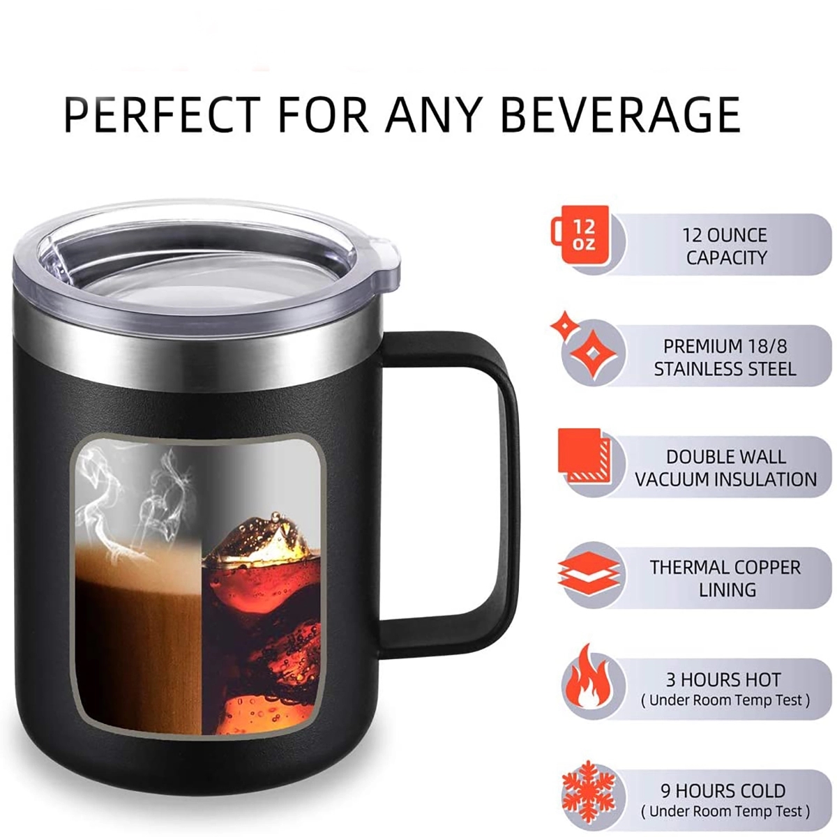 12oz Stainless Steel Coffee Mug Cup with Lid and Handle 2