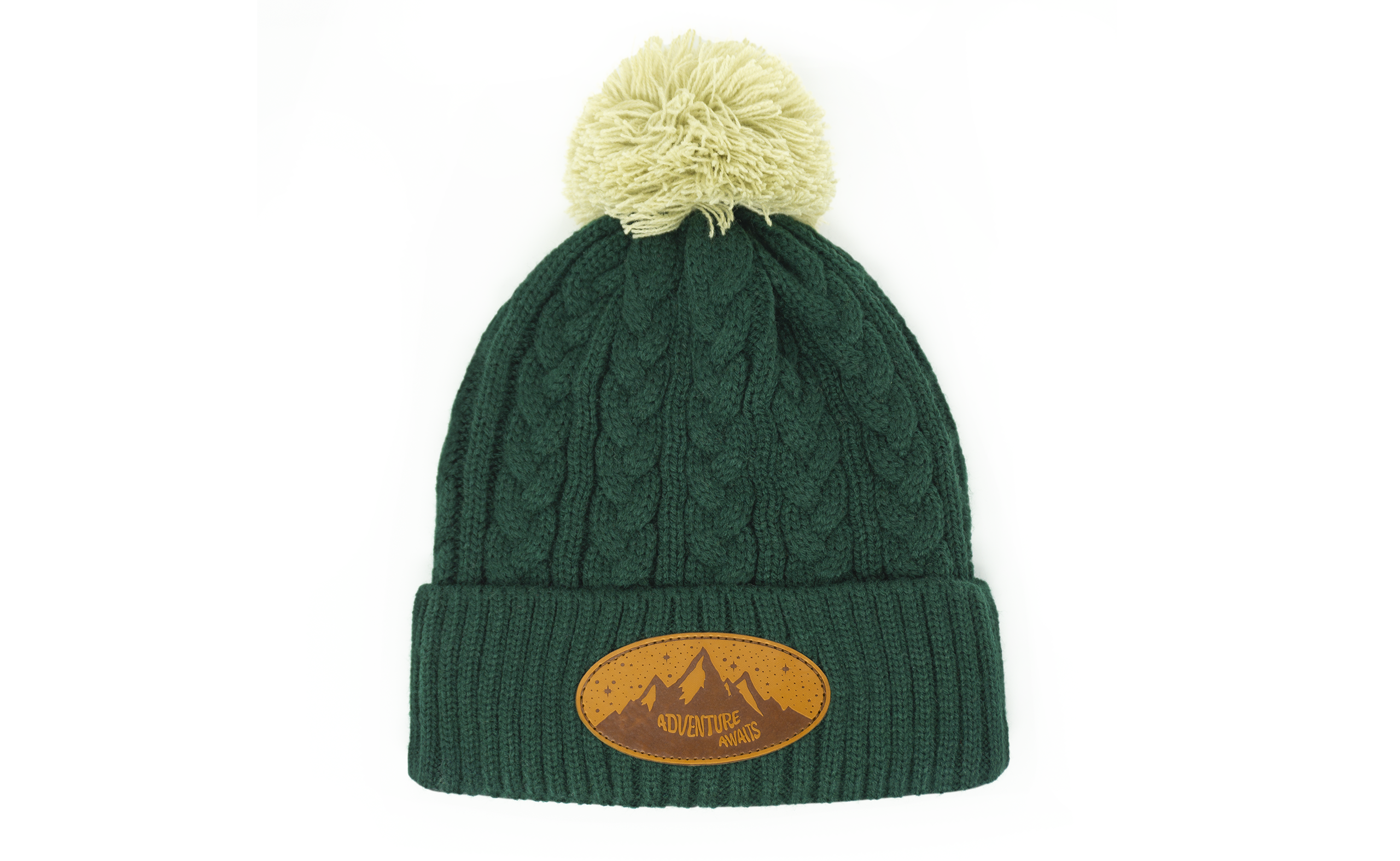 Pantone Matched Cable Knit Beanie with Vegan Leather Patch