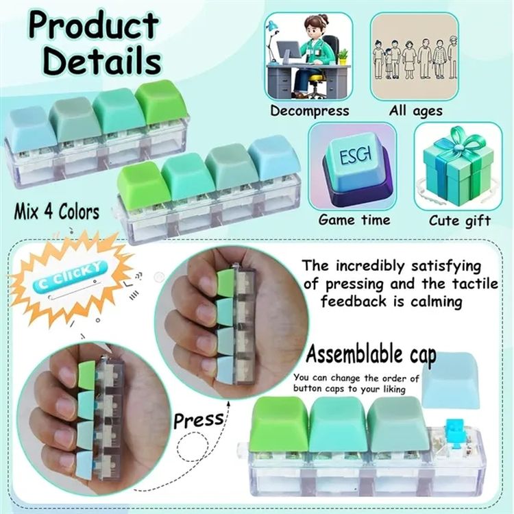 Keyboard Clicker Fidget Toy Keychain 2