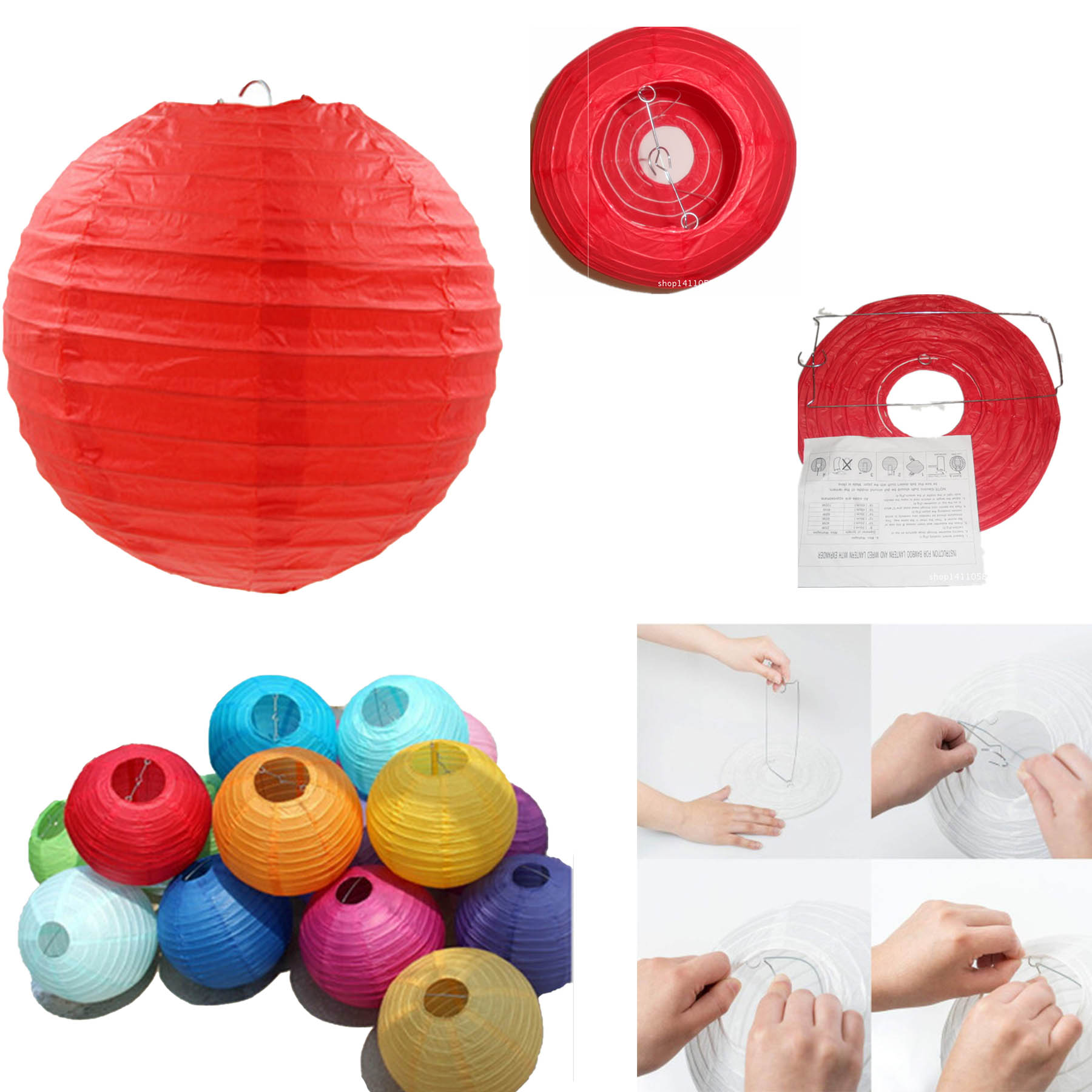 10" Assorted colors Paper Lantern With Metal Frame 1