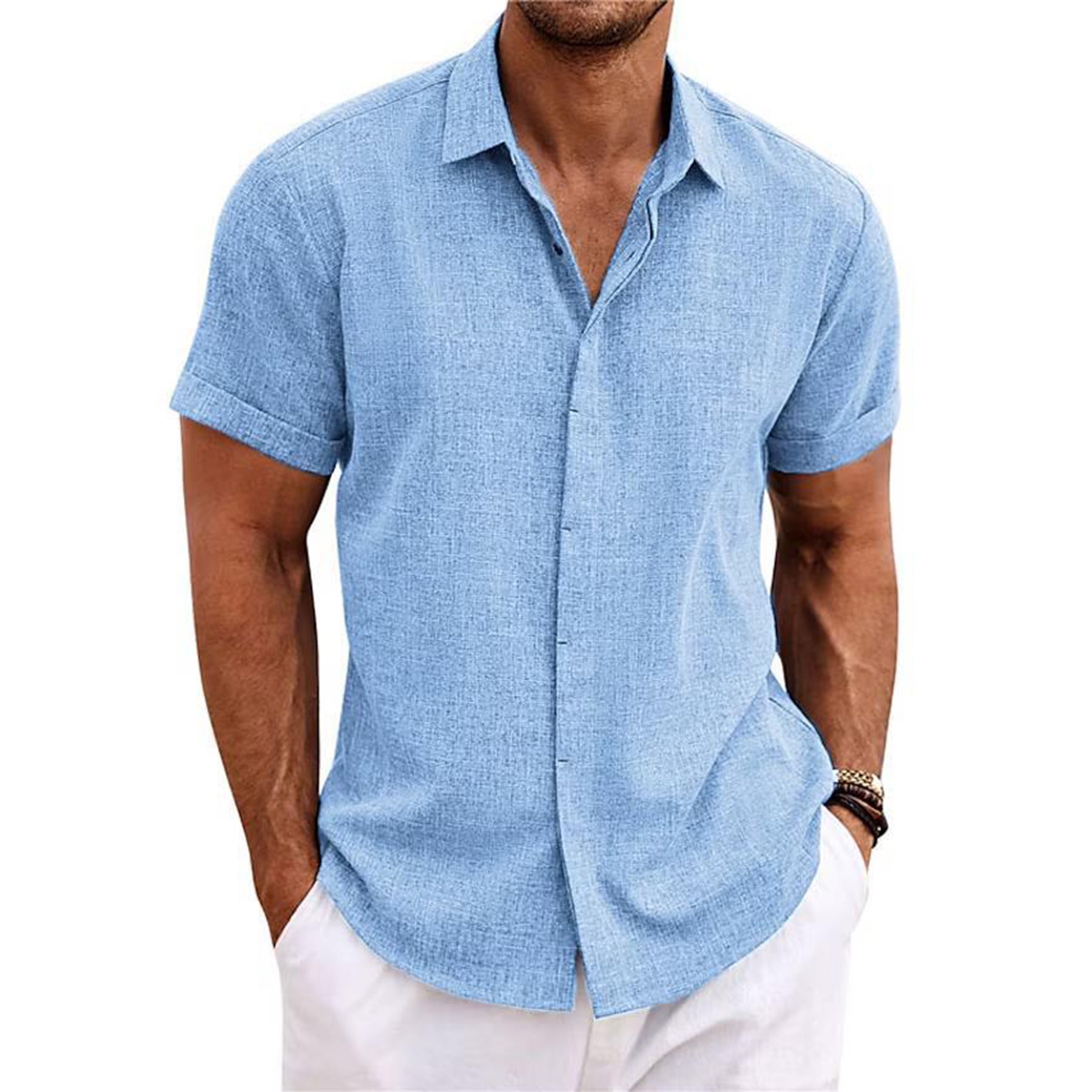 Men's Linen Shirts Short Sleeve Casual Shirts 3