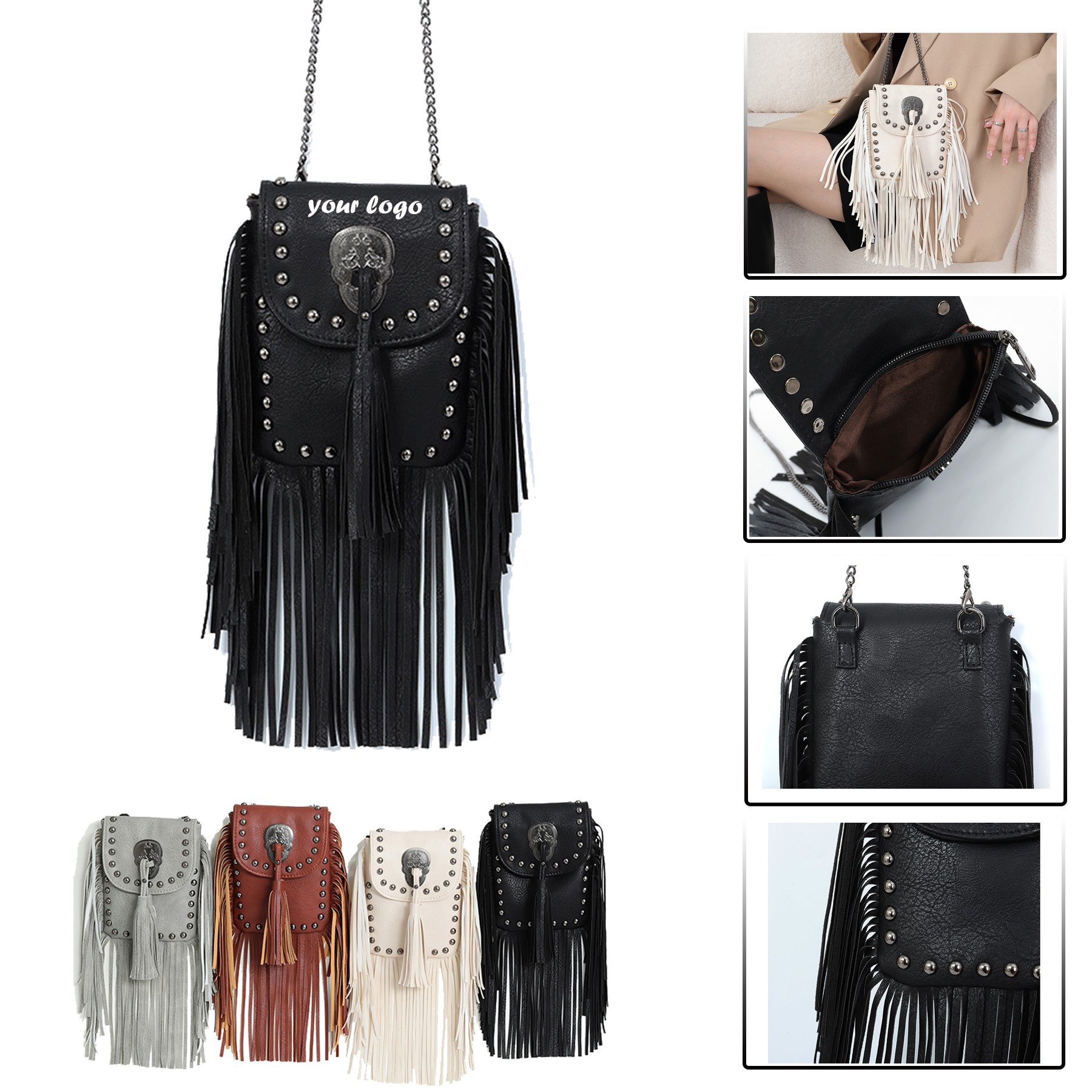 Leather Rivet Crossbody Chain Bag 1