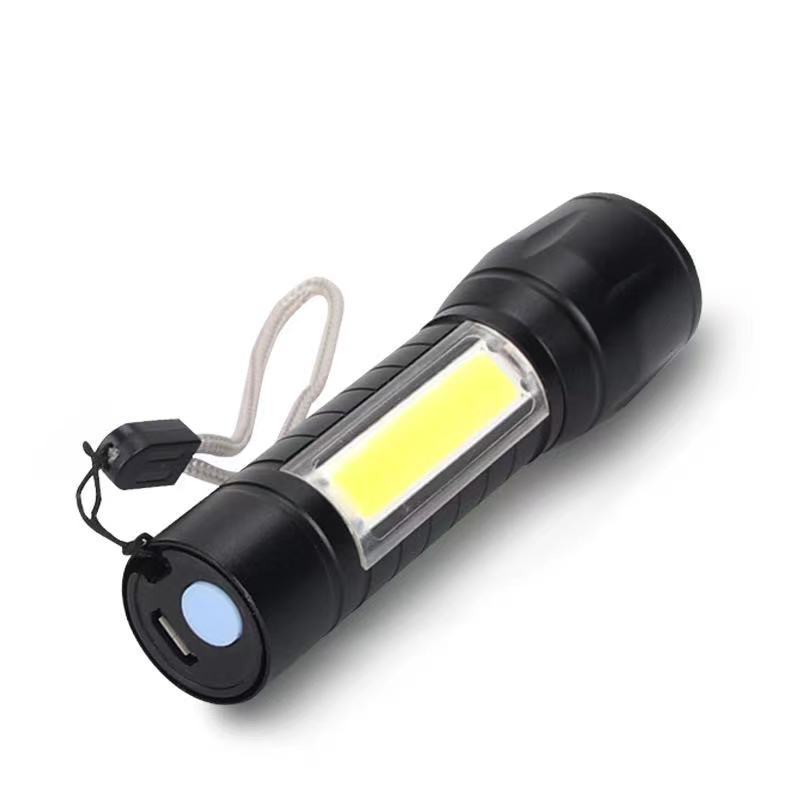 USB Rechargeable LED Flashlight w/COB Side Lights 9