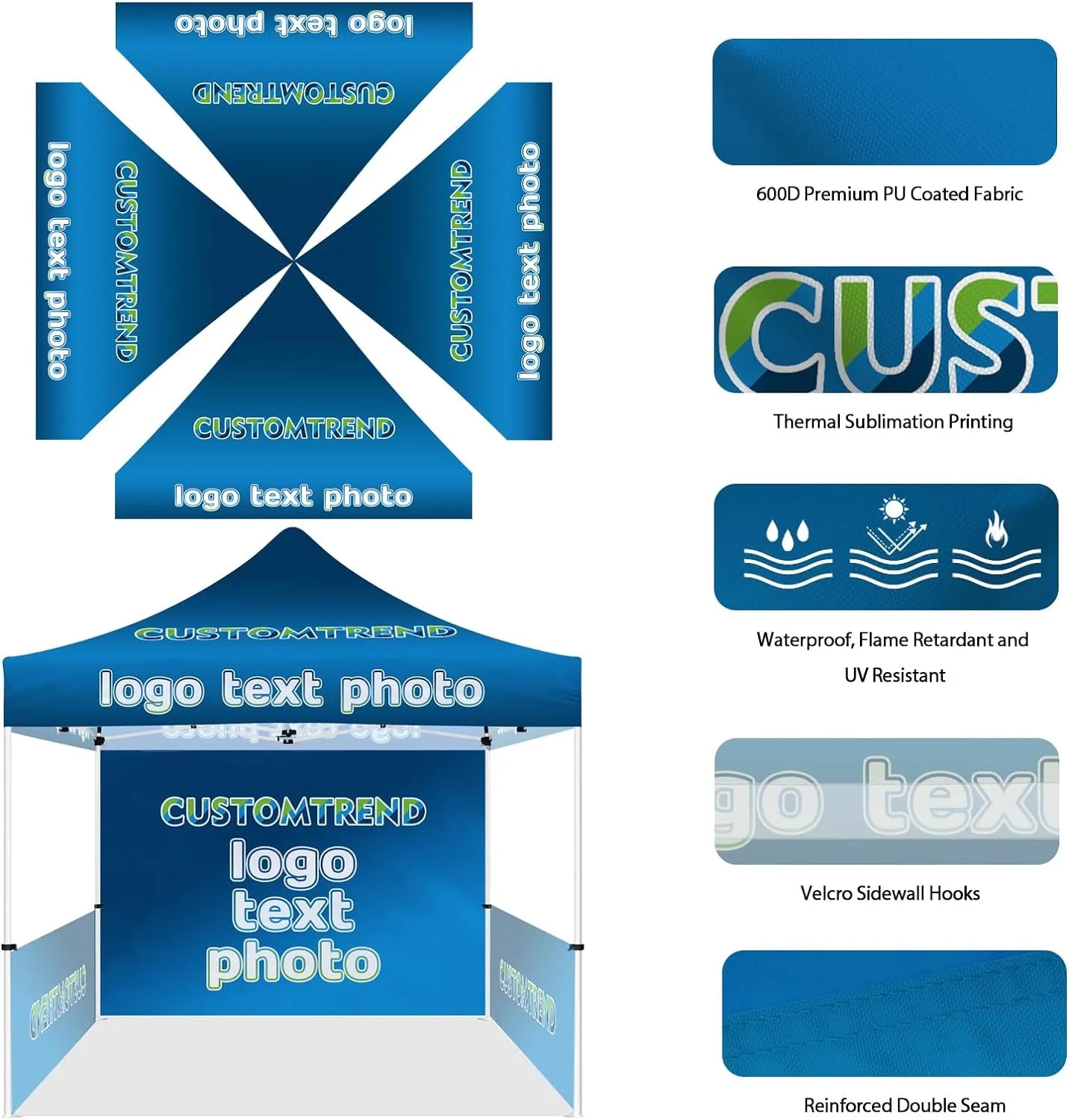 10' x15' Canopy Tent with One Single Side Wall (Sublimation) 5