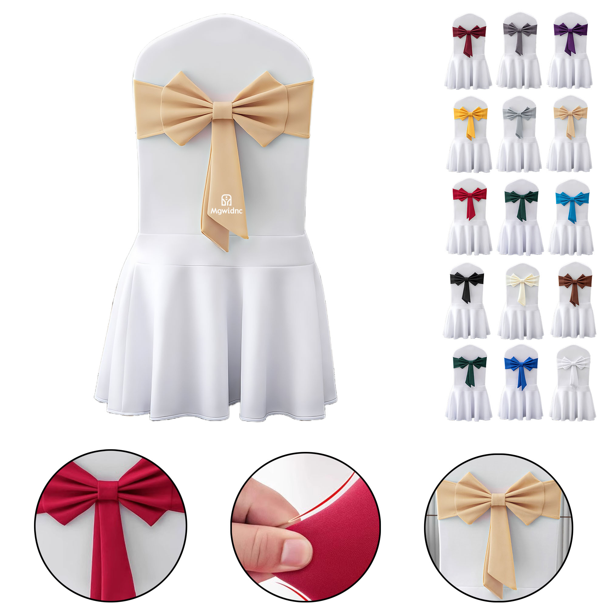 Elastic No-Tie Bow Chair Back Sash for Banquet Wedding Decoration