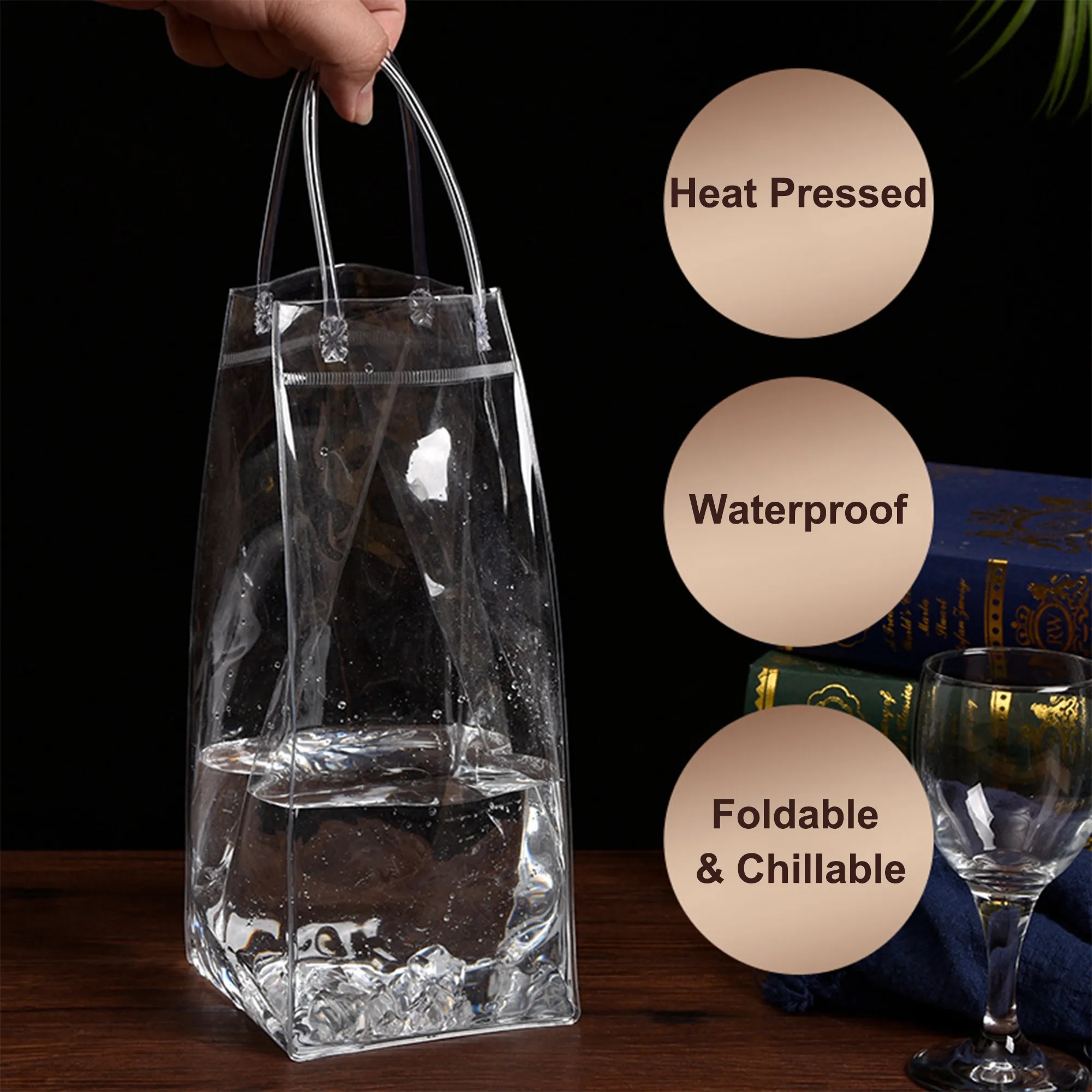 Clear PVC Wine Bottle Cooler Bag with Handles 16