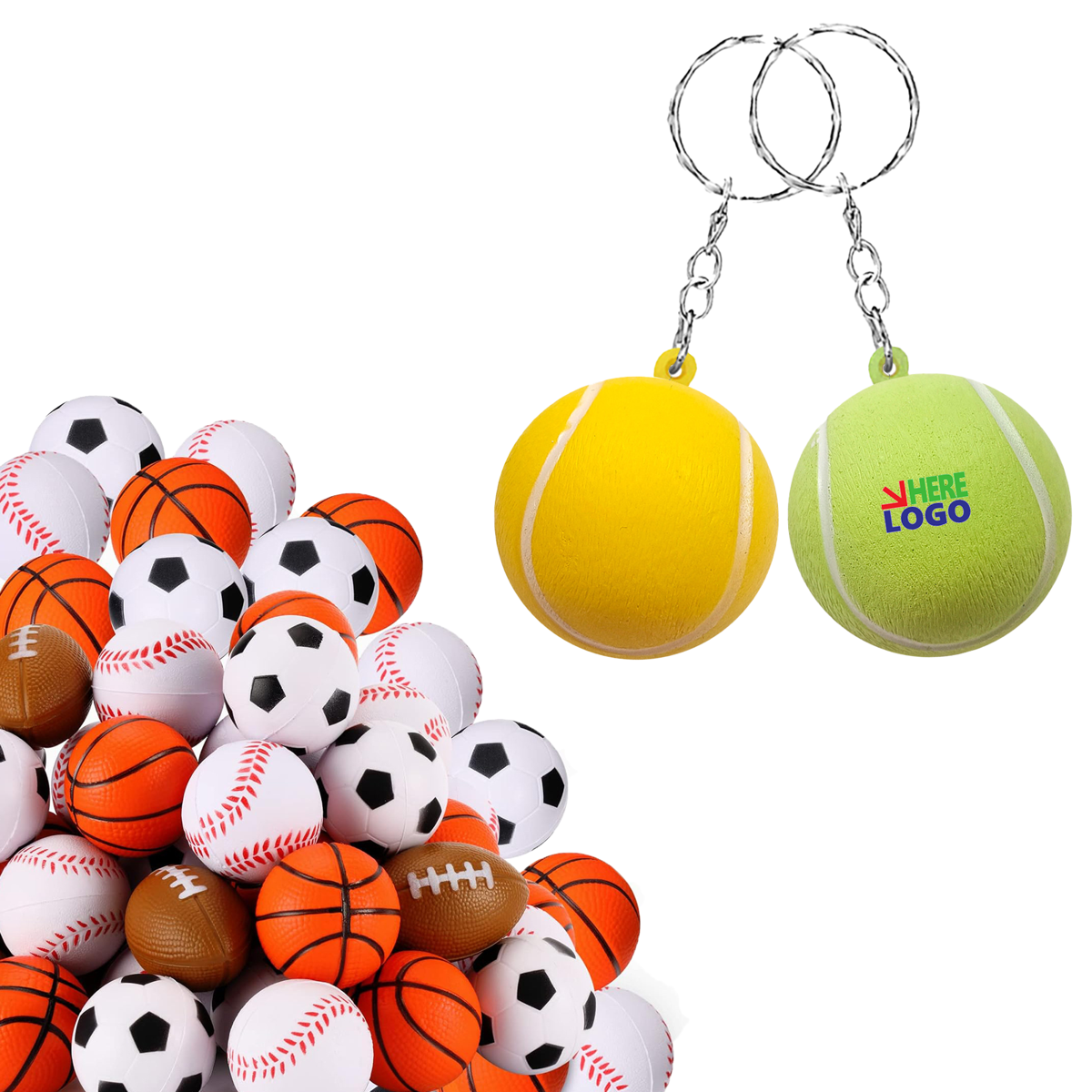 Stress-Relief PU Keychain Foam Sponge Ball Pendant 1